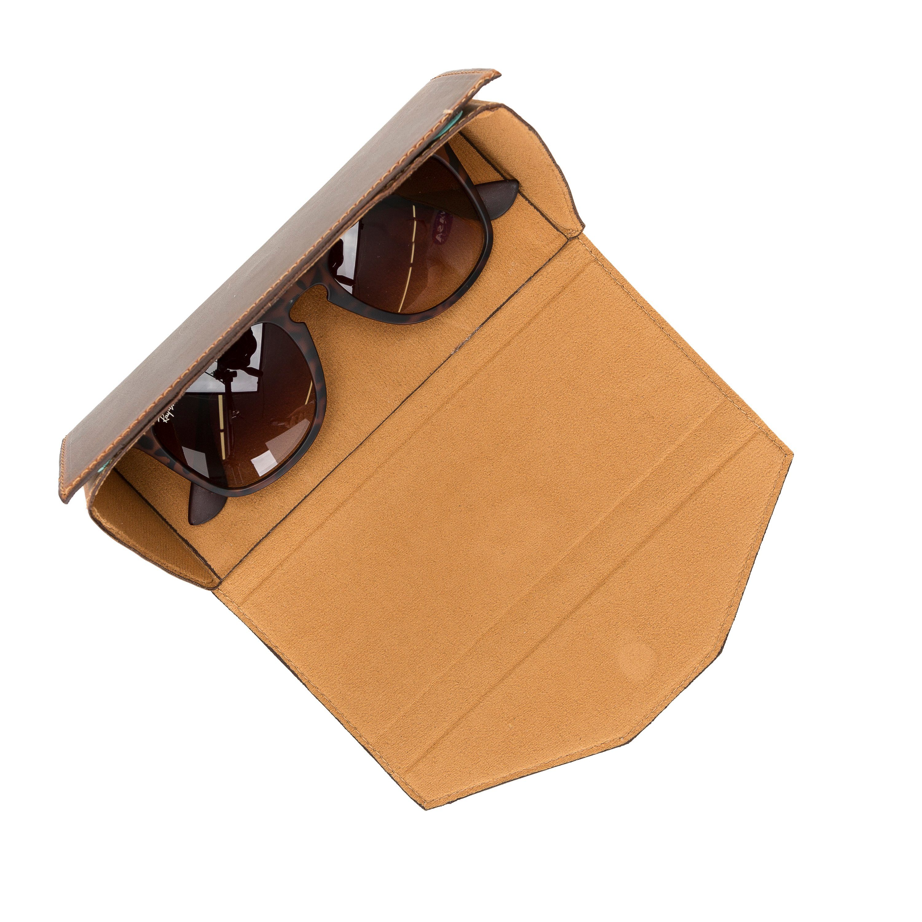 Vintage echtem Braun Pelle Leder, aus Faltbares Brillenetui tragbare Brillenbox zum falten Solo Brillenetui