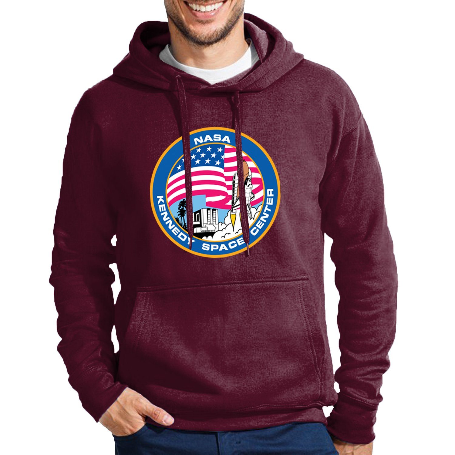 Blondie & Brownie Hoodie Herren NASA Kennedy Space Center Rakete Sterne Elon X Mit Kapuze Burgund