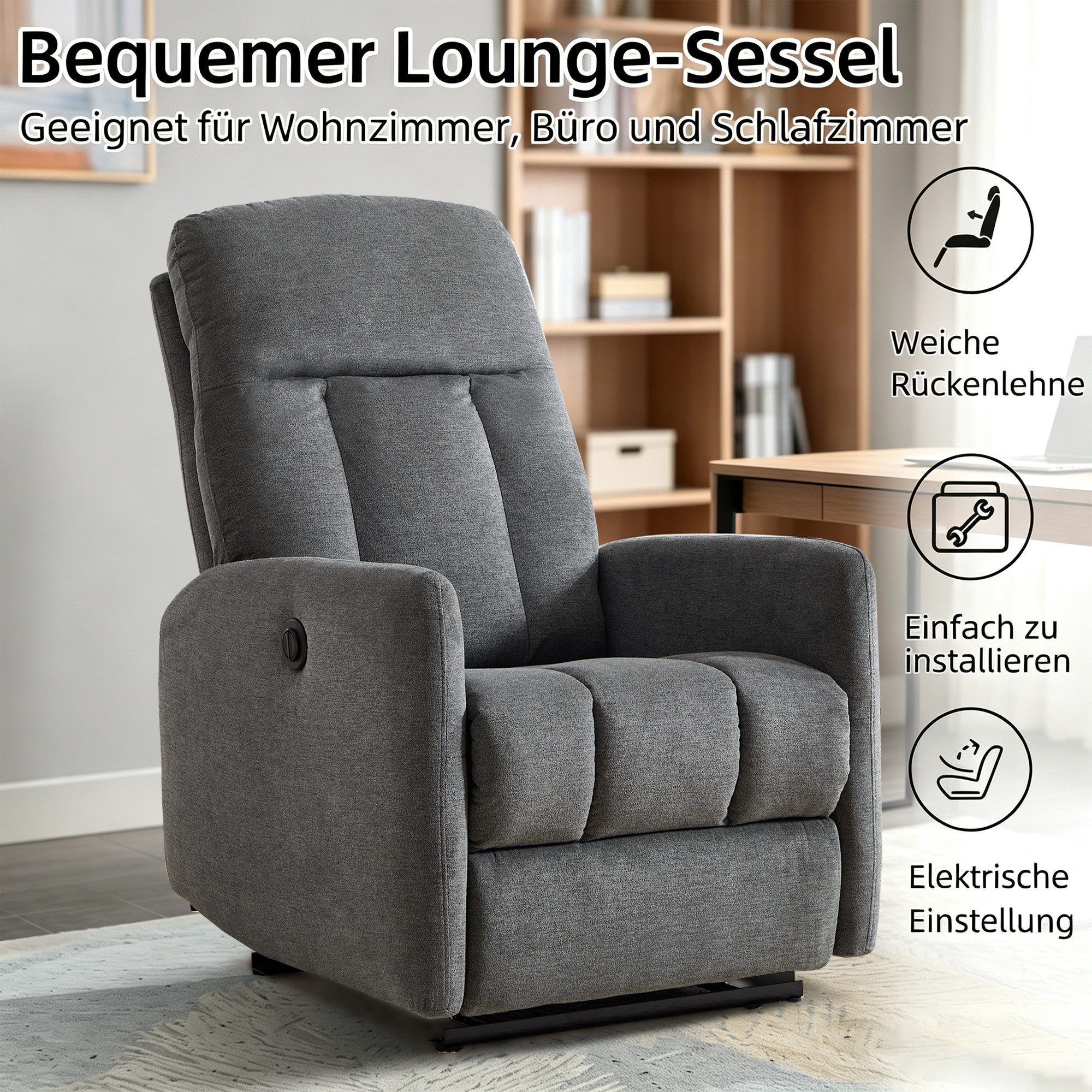CANMOV TV-Sessel Elektrischer Relaxsessel, mit verstellbare Rückenlehne und Fußstütze (1-St), Fernsehsessel mit Liegefunktion, 110*74*95cm – Bild 5 von 5