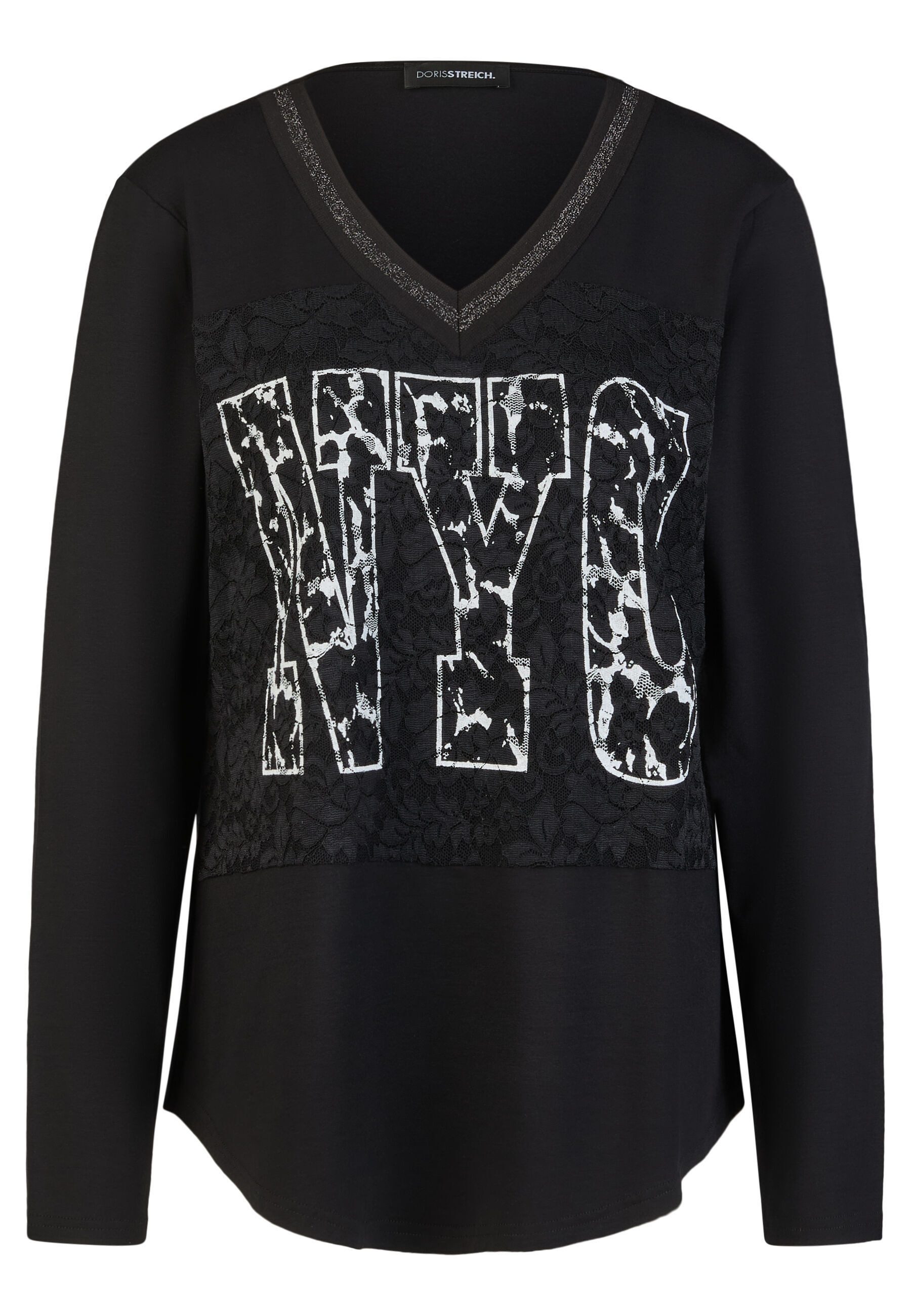 Doris Streich Langarmshirt mit Spitze und Motivprint