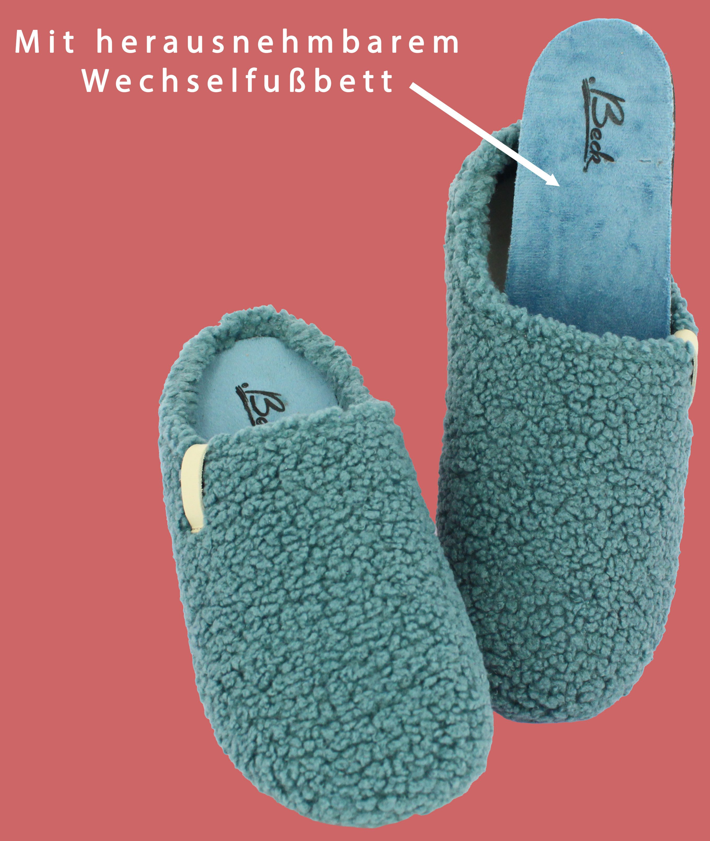 Beck Damen Pantoffel Jule im Teddy-Look Hausschuh zum Schlupfen