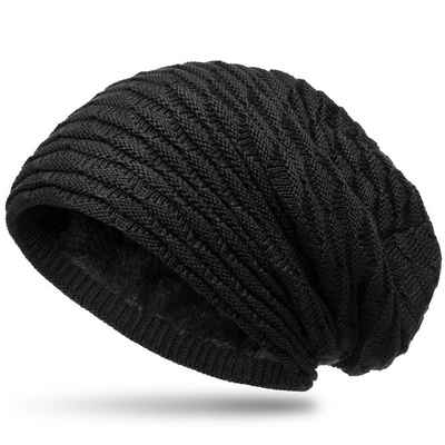 Caspar Beanie MU172 gefütterte Feinstrick Winter Mütze mit stylischem Wellenmuster