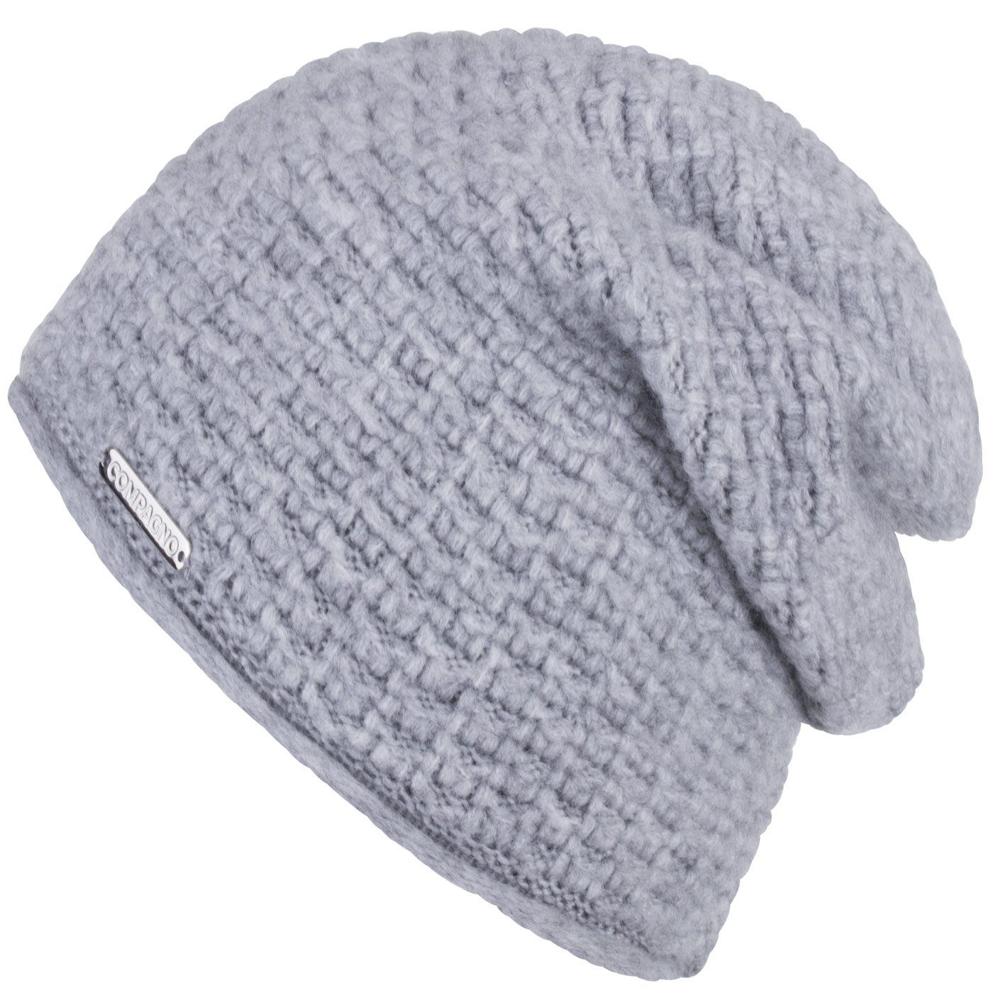 Fleecefutter gefüttert Strickmütze Damen compagno Wintermütze Beanie (1-St) Grobstrick hellgrau Strickmütze