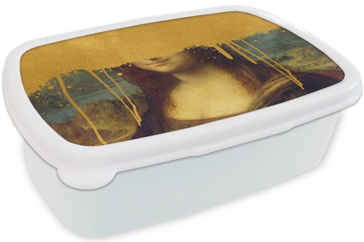 Lunchbox - Brotdose, für Mona Mädchen Erwachsene, Vinci, Gold Kinder Kunststoff, und Brotbox für Lisa weiß - und Da (2-tlg), MuchoWow Jungs