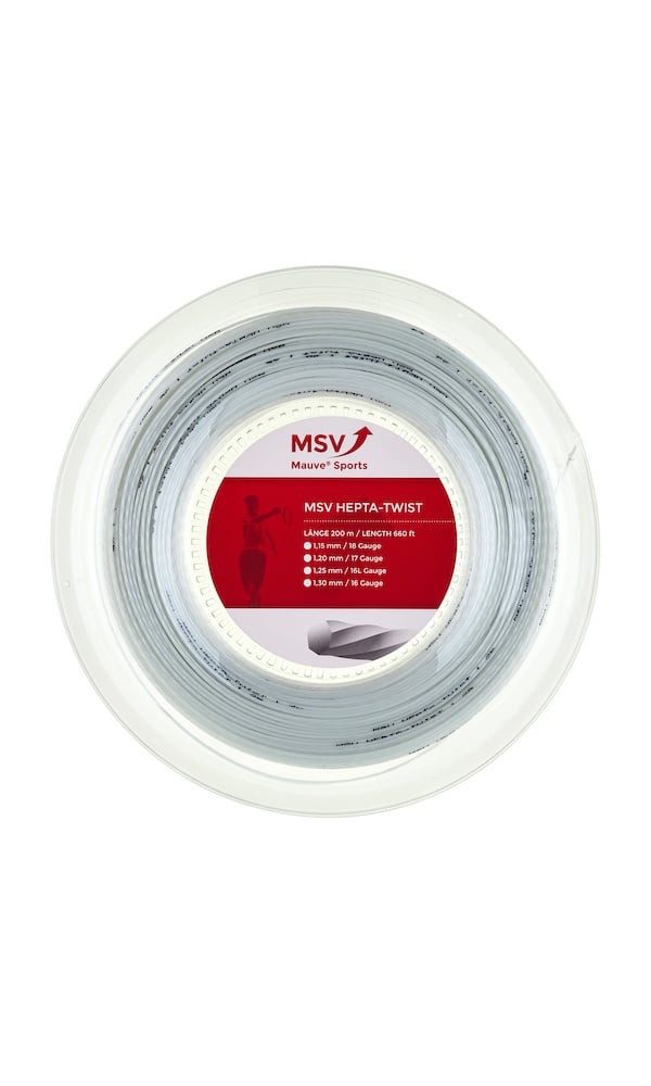 MSV Tennissaite Hepta Twist (Haltbarkeit+Spin) weiss 200m Rolle, Saitendicke: 1.25