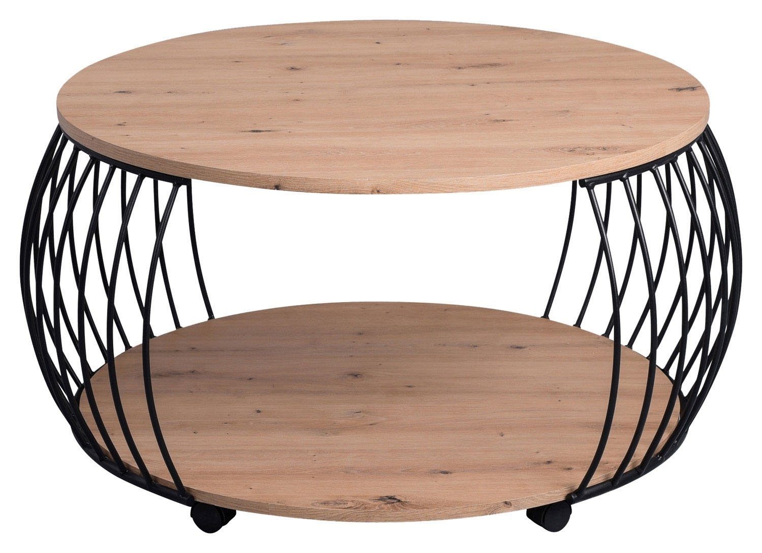 M2 Kollektion Couchtisch PEKING, Ø 80 cm, mit Rollen, mit Ablage, Artisan E günstig online kaufen