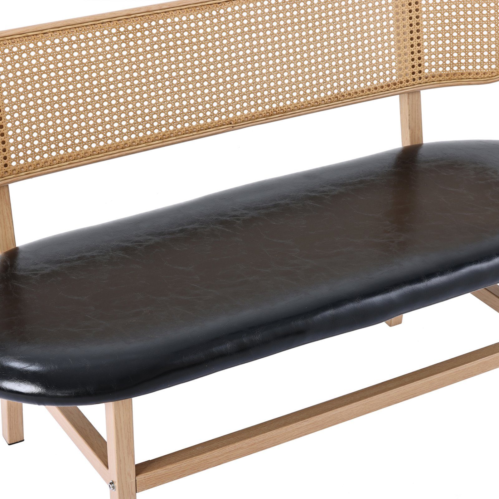 SEEZSSA Esszimmerstuhl Komfortables ovale Doppelstühle Sitzkissen, Freizeitbänke Schwarz mit Moderne Rattan-Rückenbank, Wohnzimmer, für 120x75cm