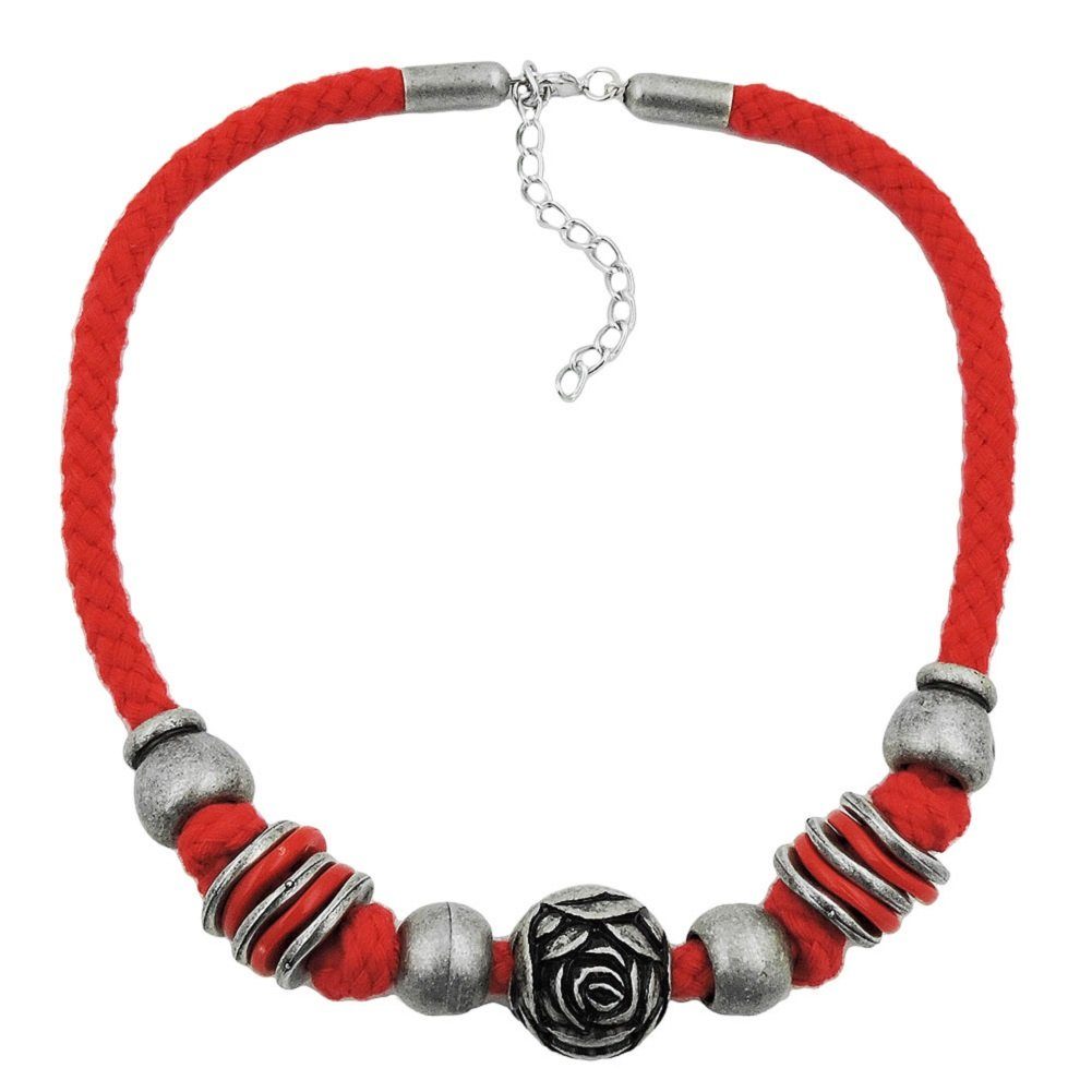 für rot altsilber Rosenperle Kette Collier 42 Modeschmuck Landhaus-Stil unbespielt cm, Damen Kordel