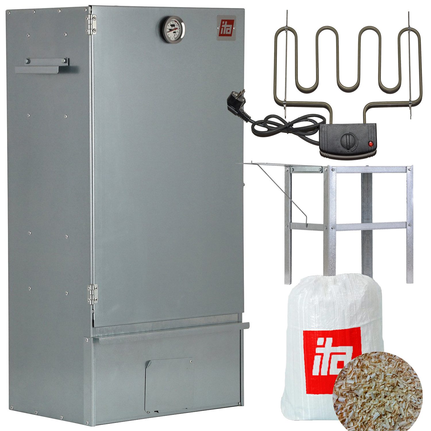 ITA Räucherofen Räucherofen 7005 - Premium Räucherschrank aus Edelstahl 81 cm, 1-St., Smoker mit Heizspirale & Räuchertisch mit erweiterbarer Ablage