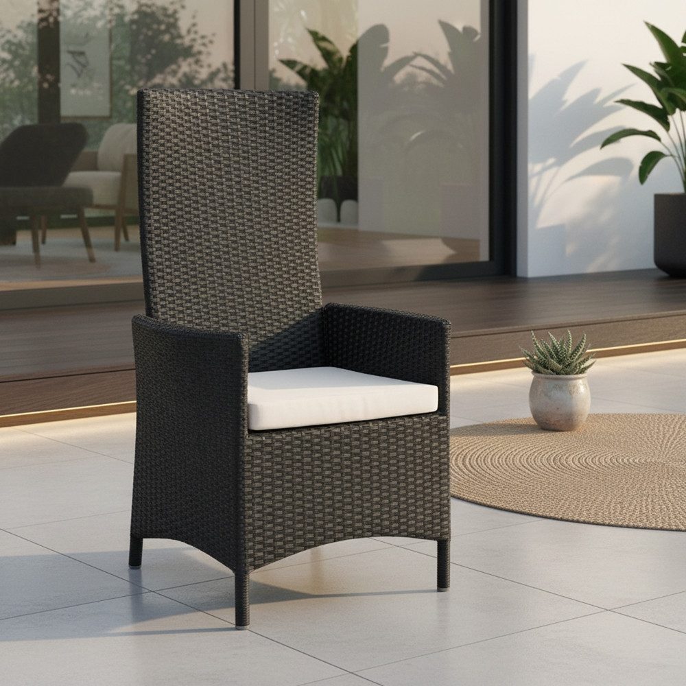 Melko Gartenstuhl Hochlehner Polyrattan mit Kissen Rattansessel Relaxstuhl (1 St), Hohe Rückenlehne mit Armlehnen; BezUG mit Reißverschluss zur Reinigung