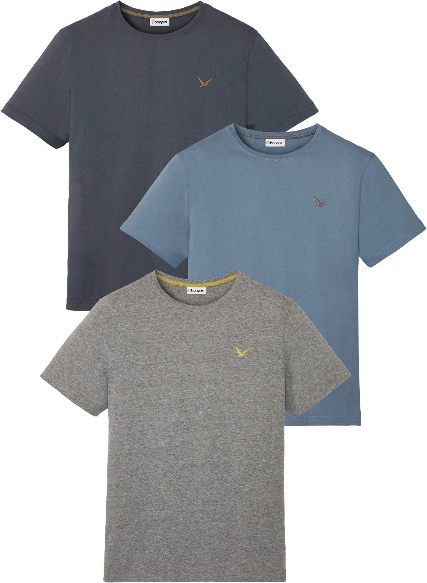 bonprix T-Shirt (Packung, 3-tlg., 3er) Regular Fit, Kurzarm, für den Alltag, aus Baumwolle und Viskose