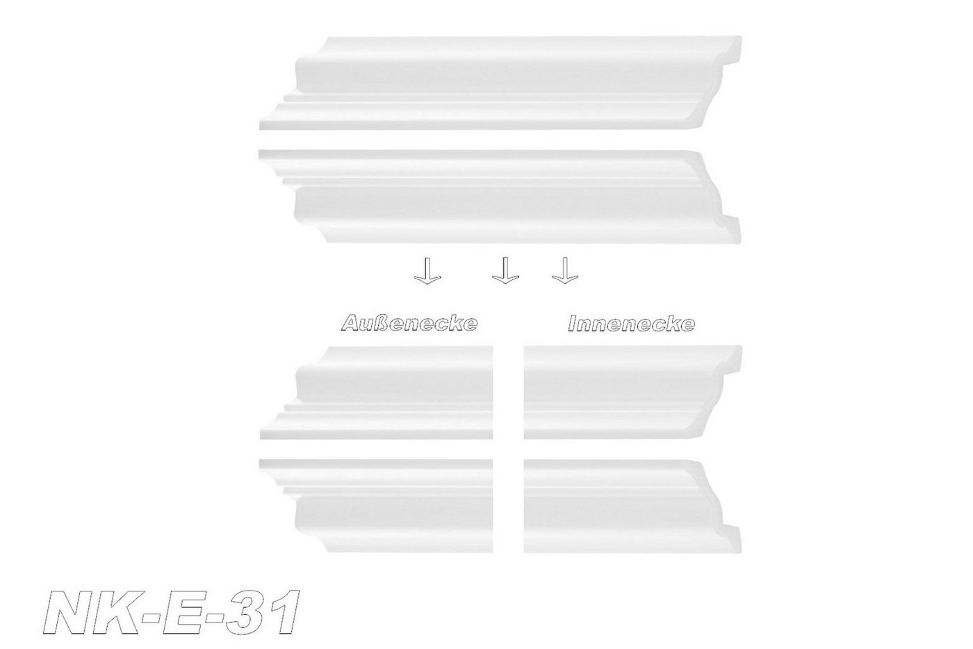 Thumbnail - marbet design Stuckleiste E-31, Innen- & Außenecke (1 Stück), XPS Styropor weiß - Deckenleisten Deckenabschlussleisten E...