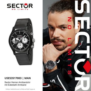 Sector Multifunktionsuhr Sector Herren Armbanduhr Multifunkt, Herren Armbanduhr rund, groß (ca. 43mm), Edelstahlarmband schwarz, Fas