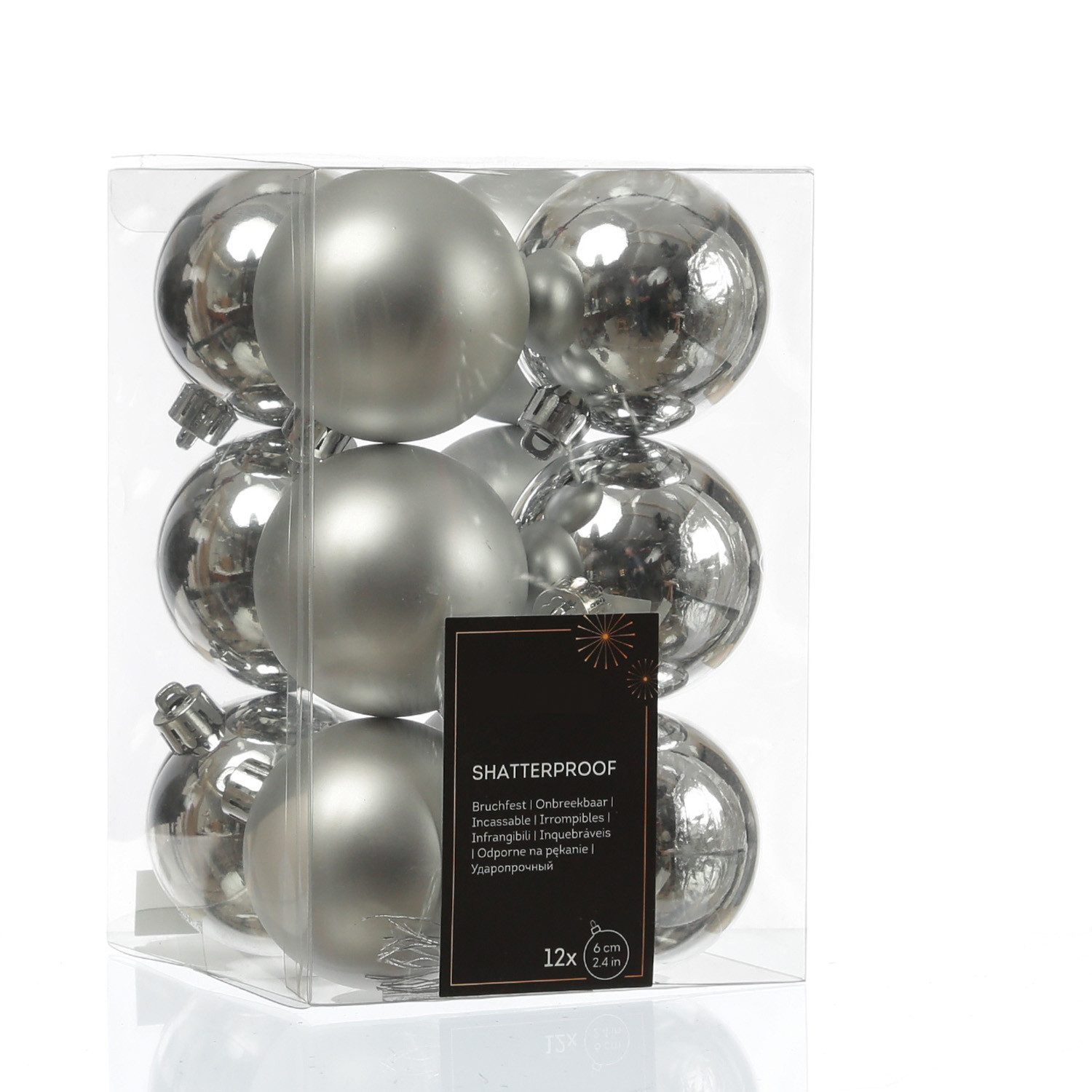 MARELIDA Weihnachtsbaumkugel Weihnachtskugeln bruchfest 6cm Christbaumkugeln silber 12 Stück (12 St)