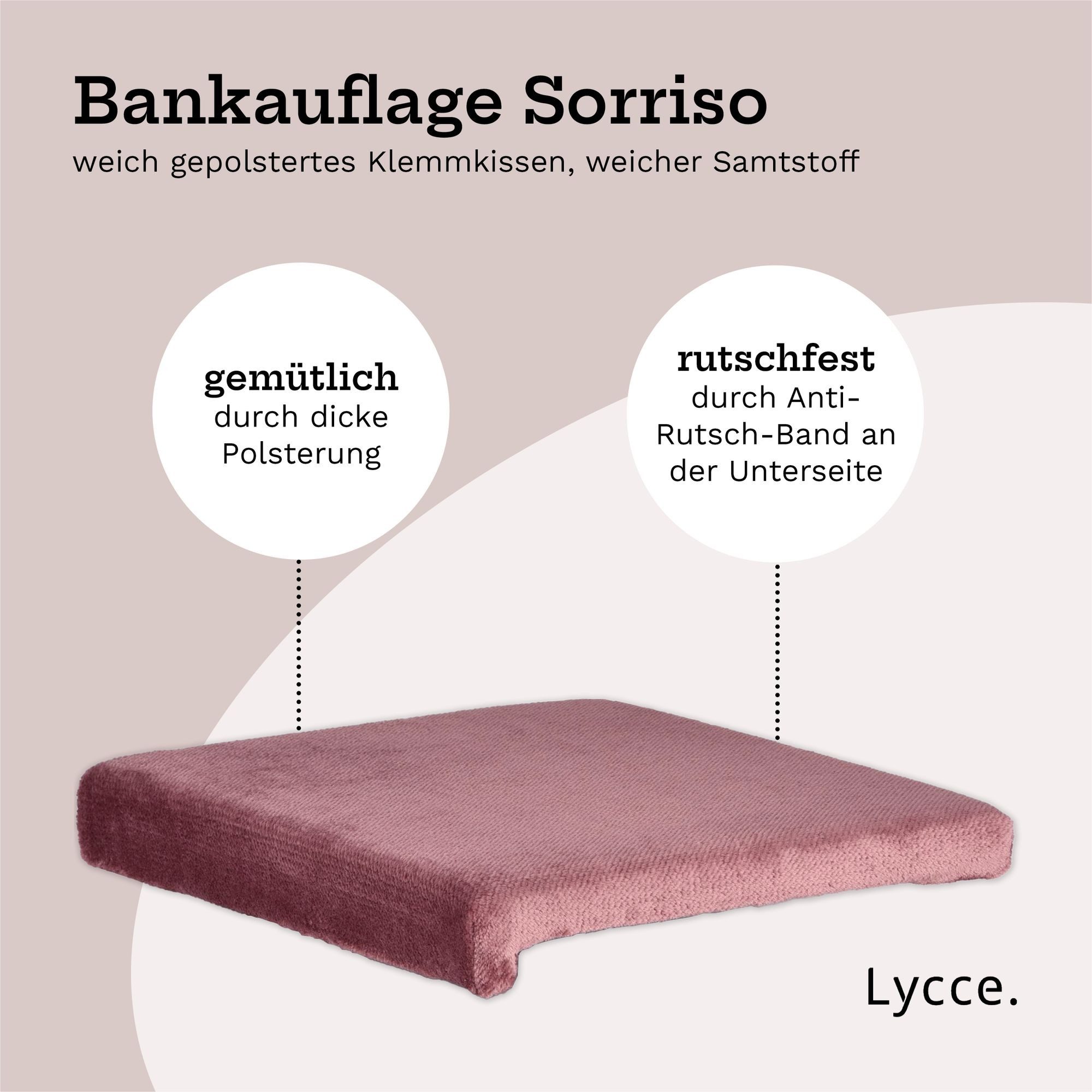 Lycce Bankauflage Klemmkissen, Sitzkissen 40cm breit, 35cm Klemmtiefe - weich gepolstert, (1 St), 1 Klemmleiste, verrutscht nicht, verschiedene Samt Farben