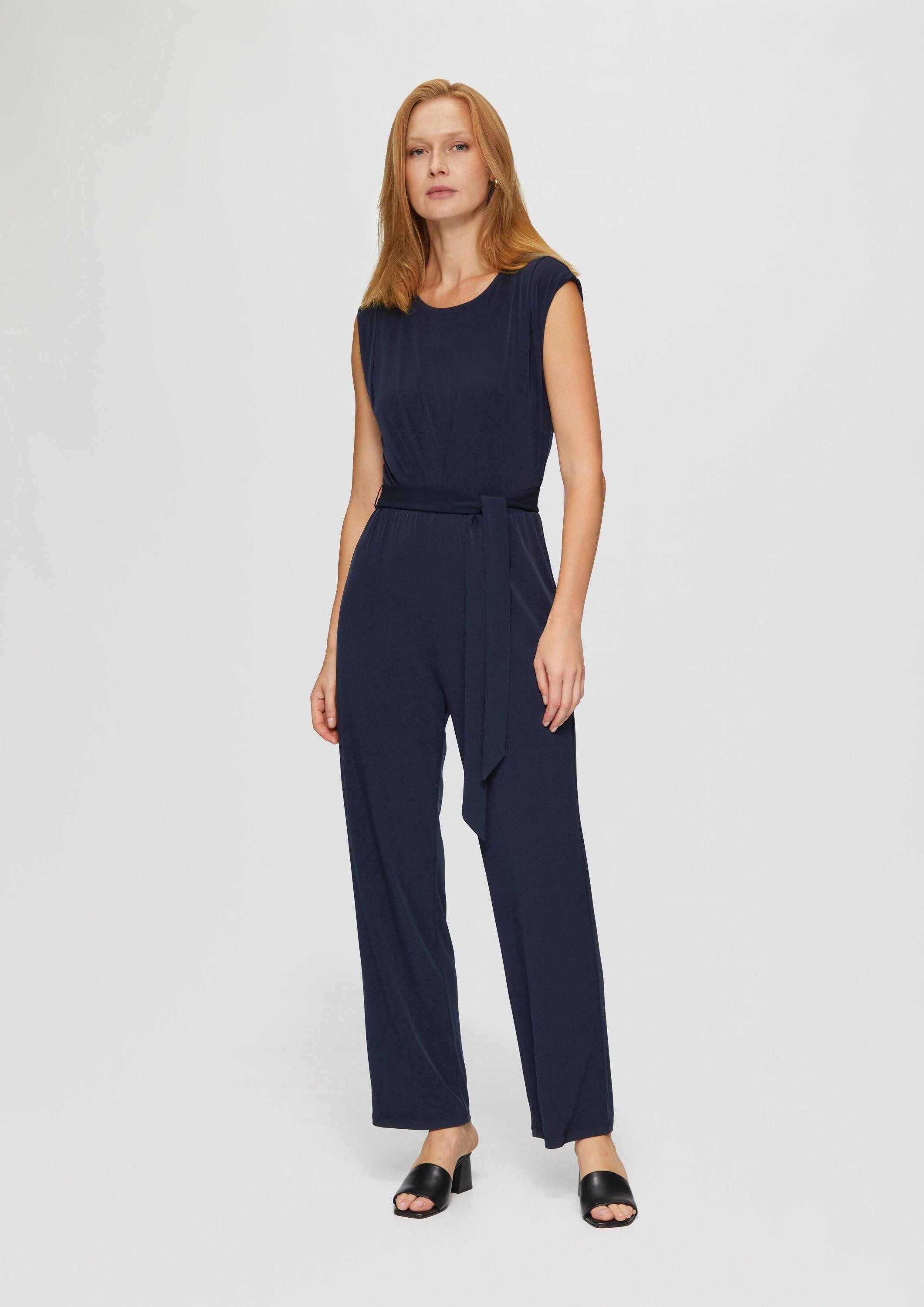 s.Oliver Jumpsuit Overall Fließender Jersey-Jumpsuit mit Falte und Bindegürtel