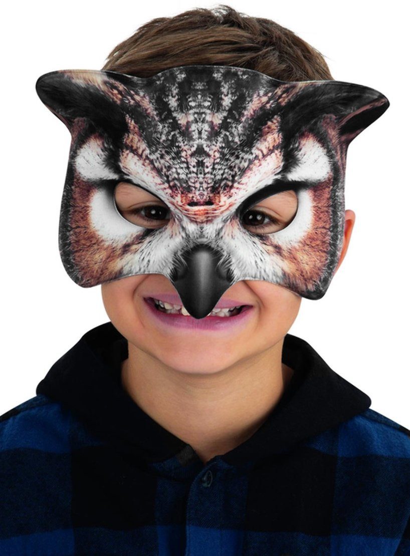 Smiffys Verkleidungsmaske Eule Maske für Kinder, Tierische Halbmaske aus Kunststoff für Kinder