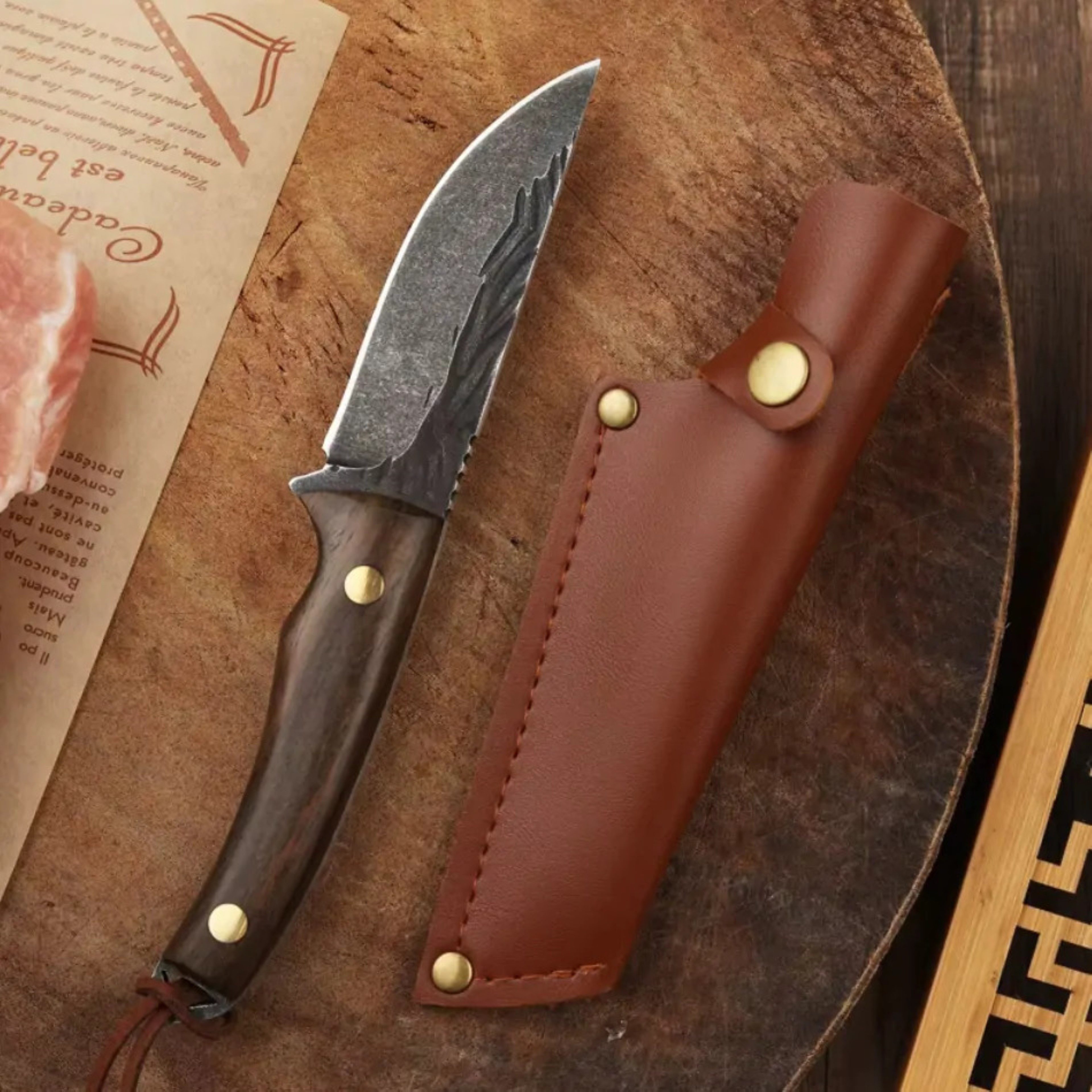 Foxter Universalmesser Jagdmesser 20 cm Edelstahl Outdoor Messer mit Griff und Scheide, (2-teiliges Messerset: Messer & Scheide, Jagd- und Outdoormesser mit passender Messerscheide), Robustes Jagdmesser mit Edelstahlklinge & Gürtelköcher