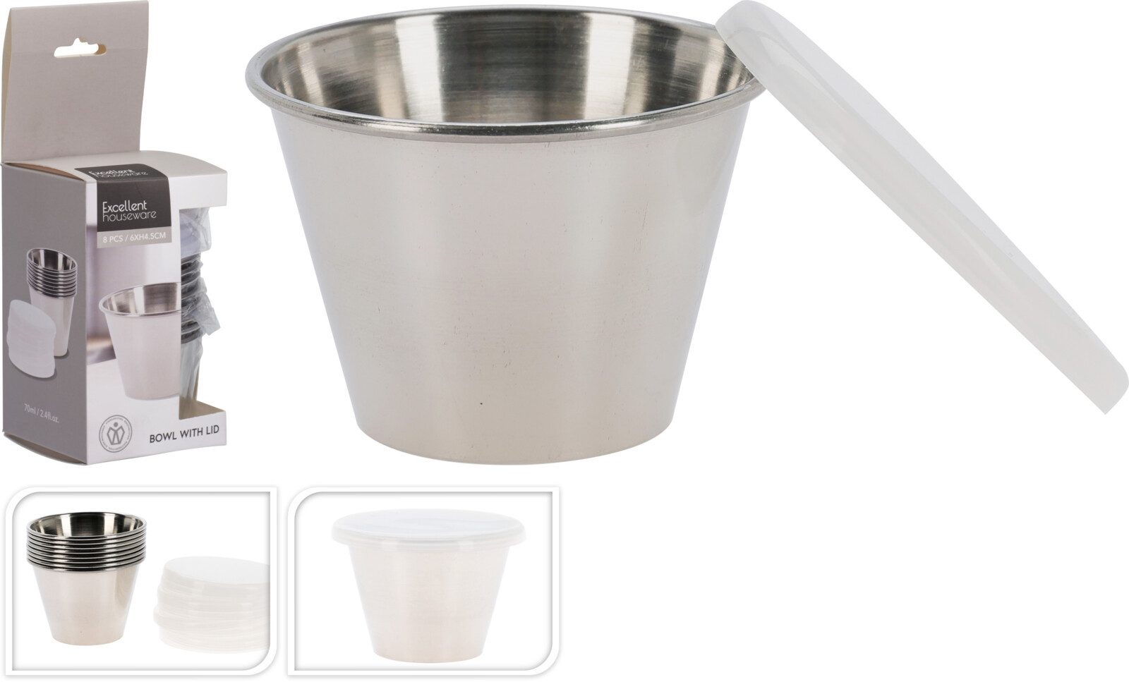 Koopman Servierschale Dipschale Soßenschale Saucenschale Snackschale Edelstahl 16 Stk., Edelstahl, (Set, 16-tlg), mit Deckel, Spülmaschinenfest, Auslaufsicher, für Dips, Soßen etc.