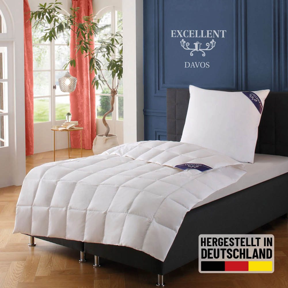 Excellent Gänsedaunenbettdecke Davos, Bettdecken für Sommer und Winter, Decke, Füllung: 100% Gänsedaunen, Bezug: 100% Baumwolle, Bettdecke 135x200 cm, 155x220cm und weitere Größen, Made in Germany