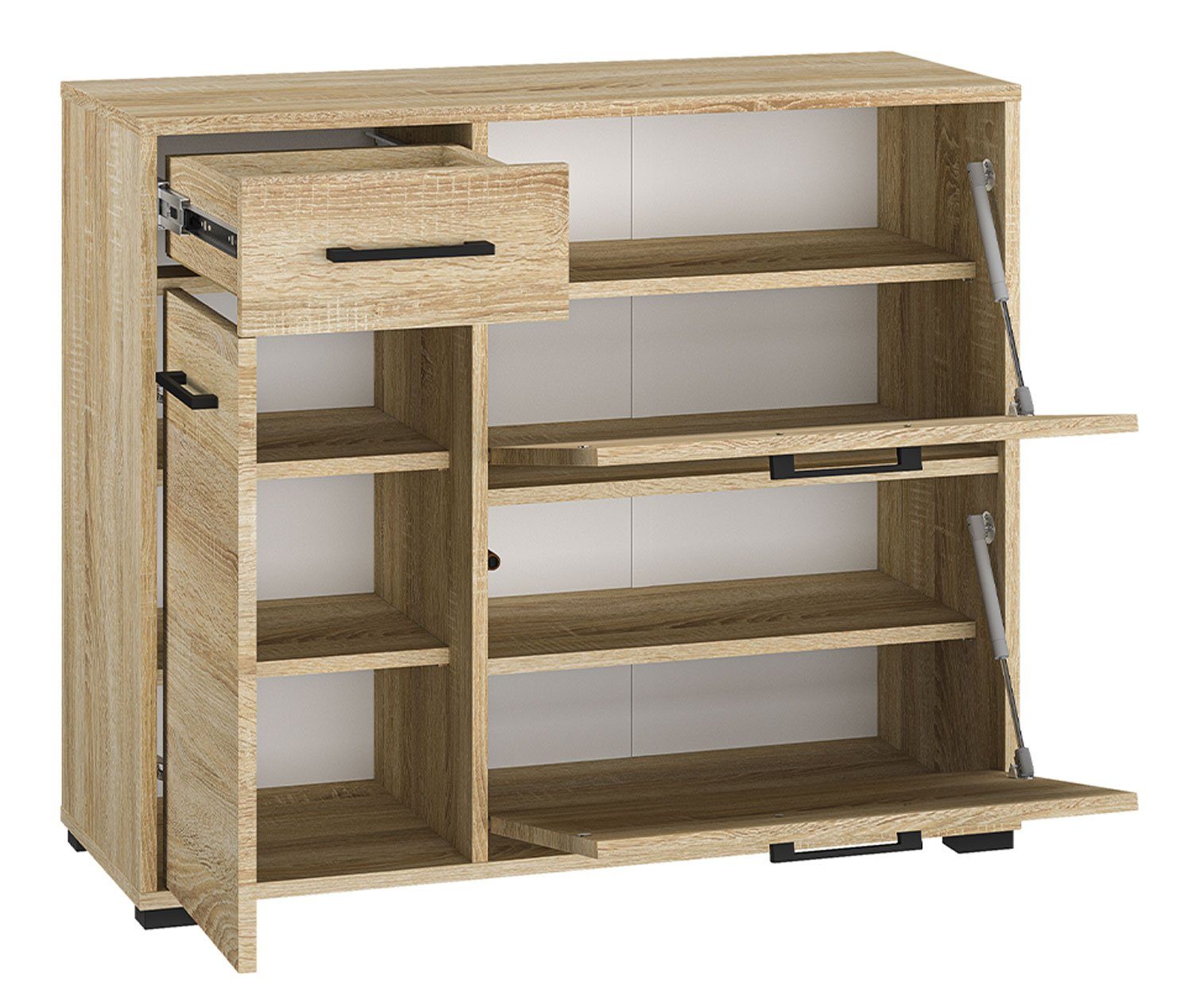 Feldmann-Wohnen Schuhschrank Caro (2 Klapptüren, 1 Drehtür, 1 Schublade, 4 Einlegeböden, 1-St., 1-teilig) 90cm sonoma Eiche hell