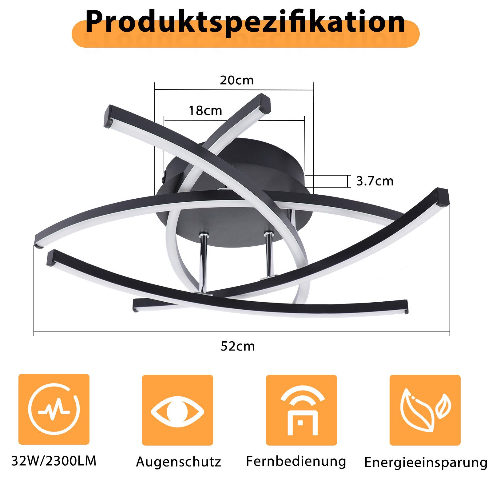 ZMH LED Deckenleuchte Wohnzimmer Schwarz/Weiß 32W Dimmbar Modern Flurlampe für Büro, Augenschutz, Einfache Installtion, LED fest integriert, Warmweiß-Neutralweiß-Kaltweiß, Metall Schlafzimmerlampe mit Fernbedienung für Küche