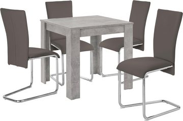 Homexperts Essgruppe Nick1-Mulan, (Set, 5-tlg), Tisch in Beton-Optik, Breite 80 cm