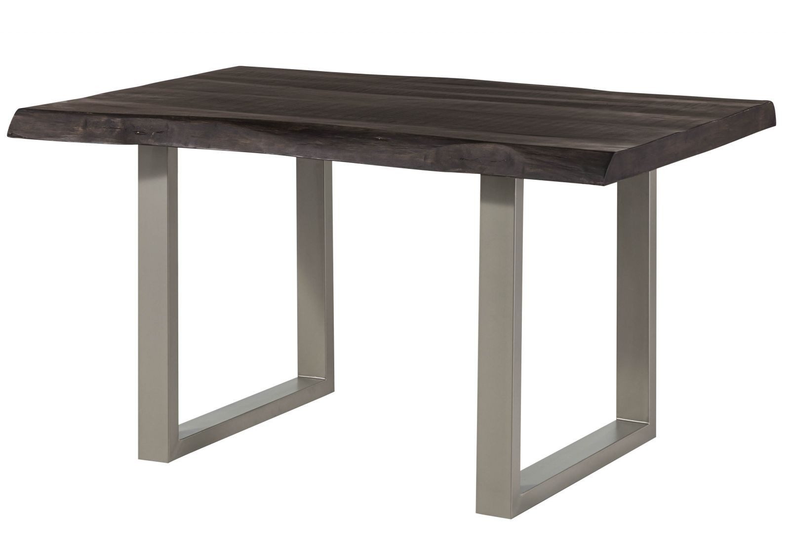 Massivmoebel24 Baumkantentisch FREEFORM (Massivholz, Massivholztisch), Baumtisch Mango 160x90x77 grau / U-Beine silber FREEFORM 5
