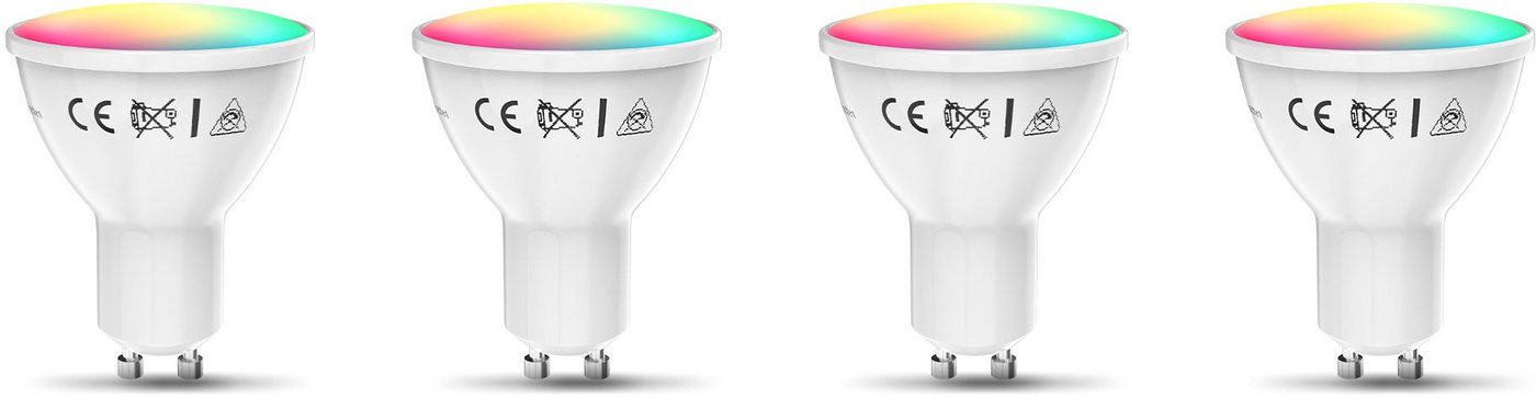 B.K.Licht LED-Leuchtmittel, GU10, 4 Stück, Farbwechsler, Smart Home LED-Lampe RGB WiFi App-Steuerung dimmbar CCT Glühbirne 5,5W 350 Lumen-HomeTrends