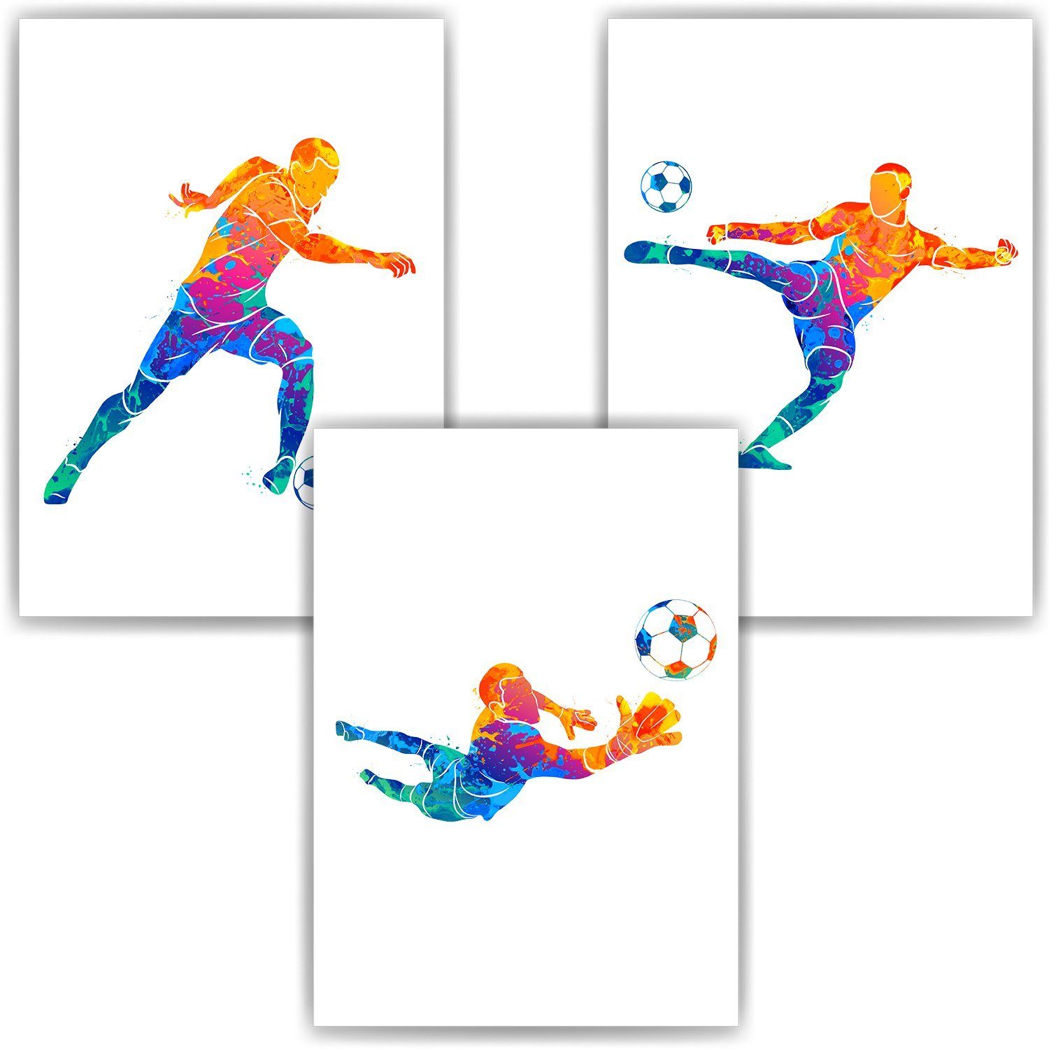 Tigerlino Poster Farbenfrohe Fußballspieler 3er Set Kinderzimmer Fußball Bi günstig online kaufen