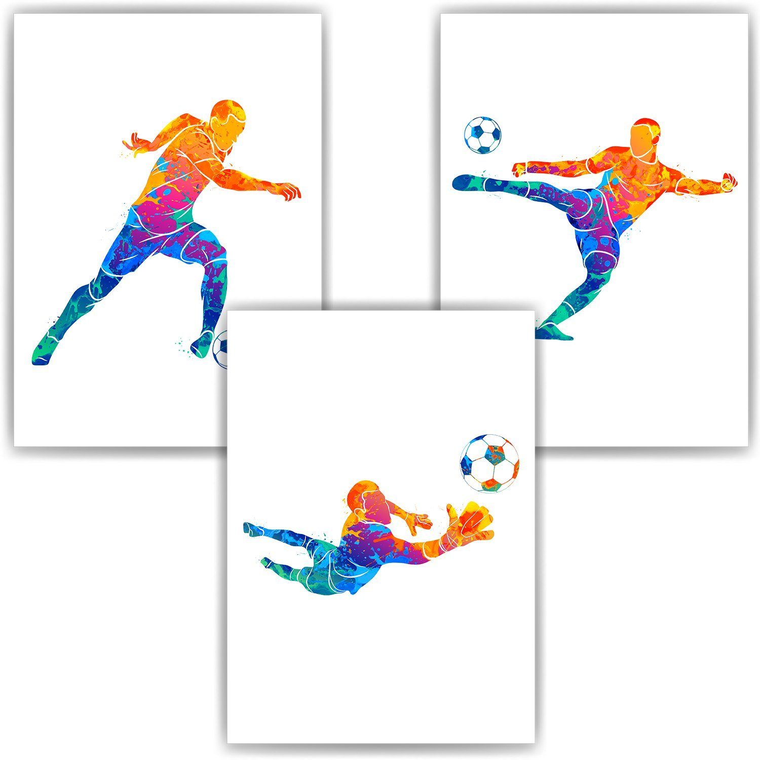 Tigerlino Poster Farbenfrohe Fußballspieler 3er Set Kinderzimmer Fußball  Bilder