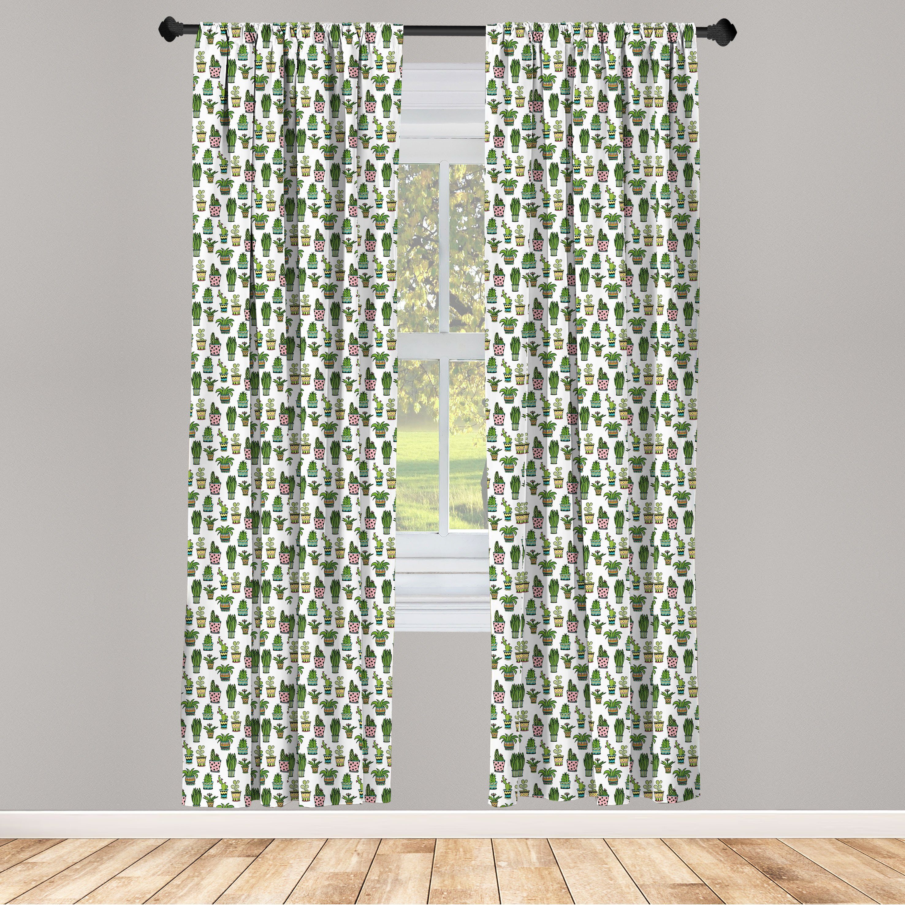 Gardine Vorhang für Wohnzimmer Schlafzimmer Dekor, Abakuhaus, Microfaser, Kaktus Saftige Doodle Töpfe