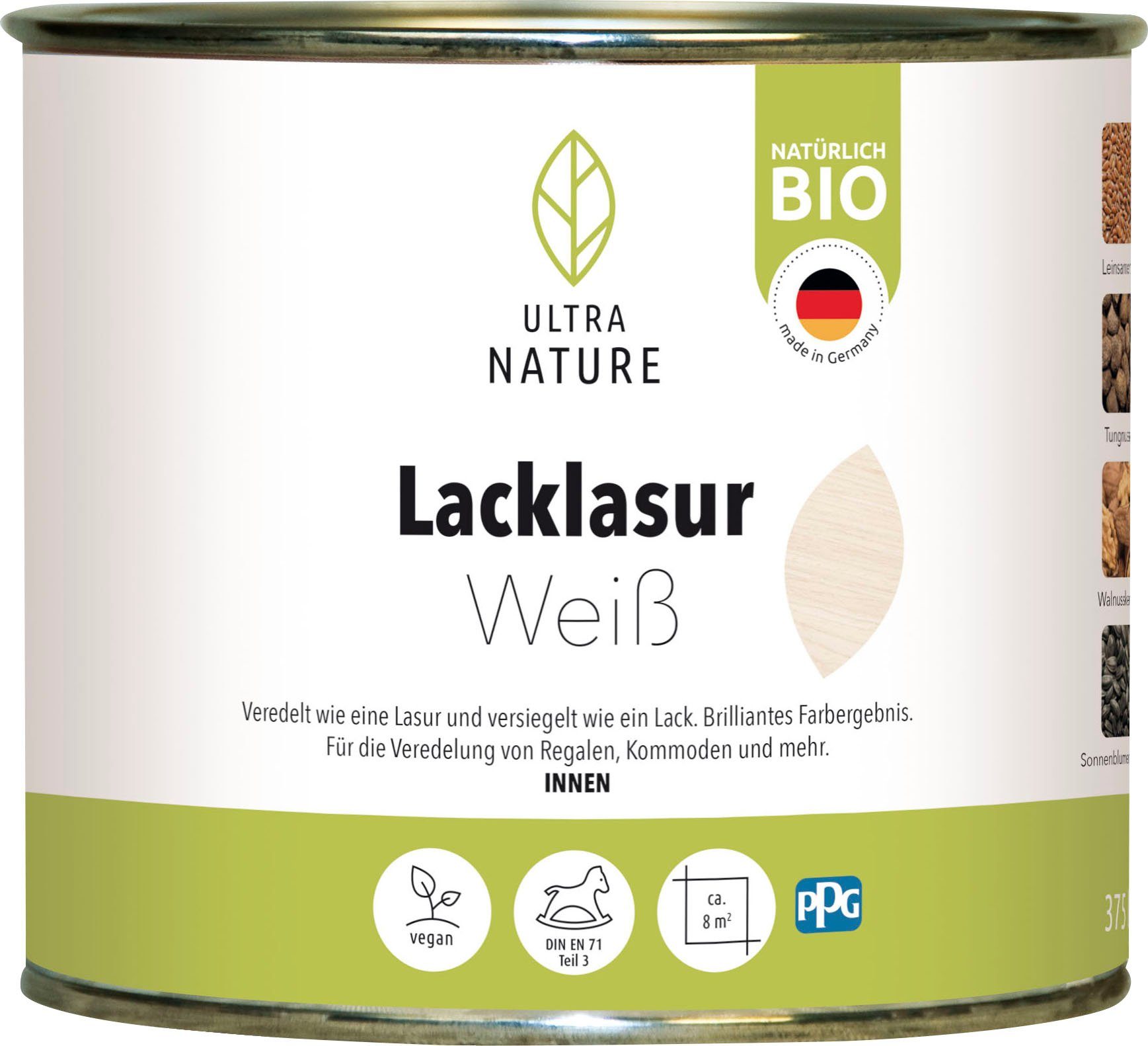 ULTRA NATURE Holzschutzlasur Lacklasur Weiß