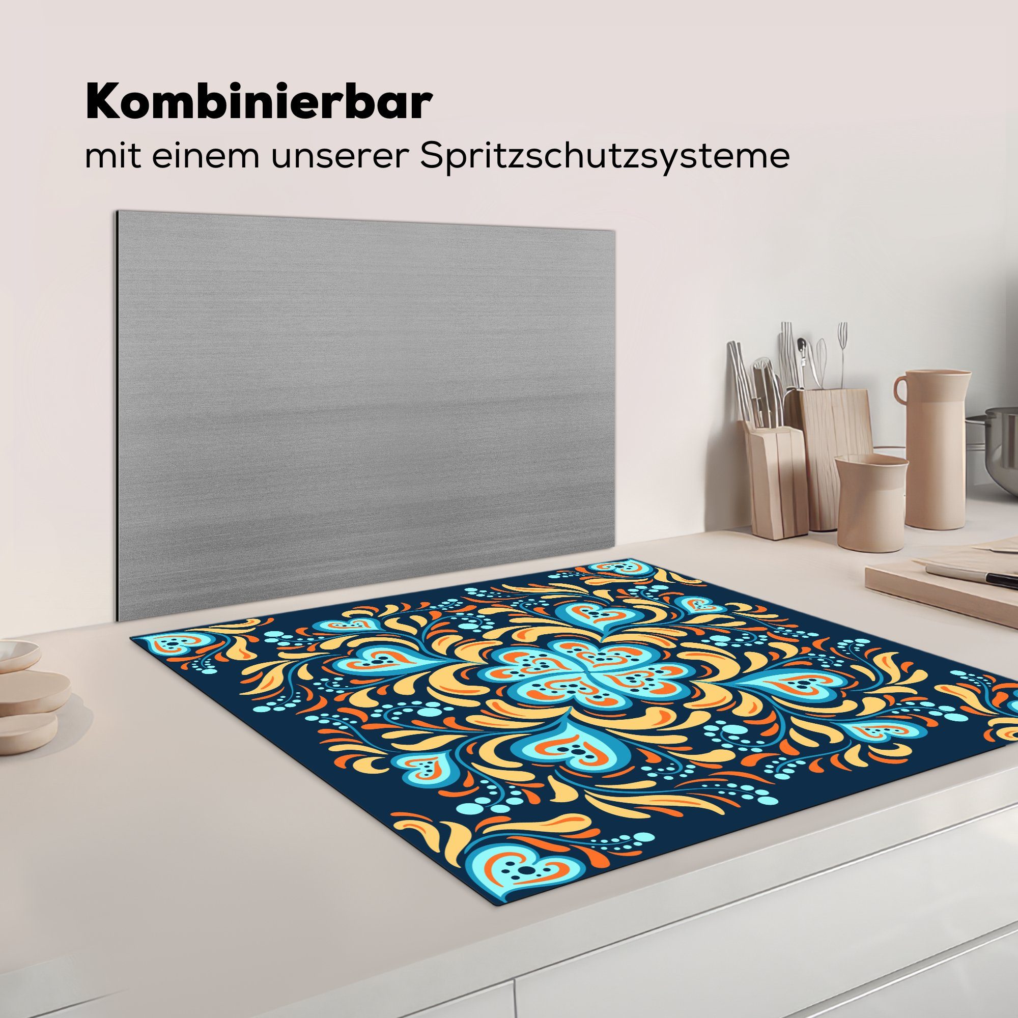 Herz 78x78 küche MuchoWow Vinyl, für Ceranfeldabdeckung, Vierblättriges Arbeitsplatte tlg), - cm, (1 Kleeblatt Muster, Herdblende-/Abdeckplatte -