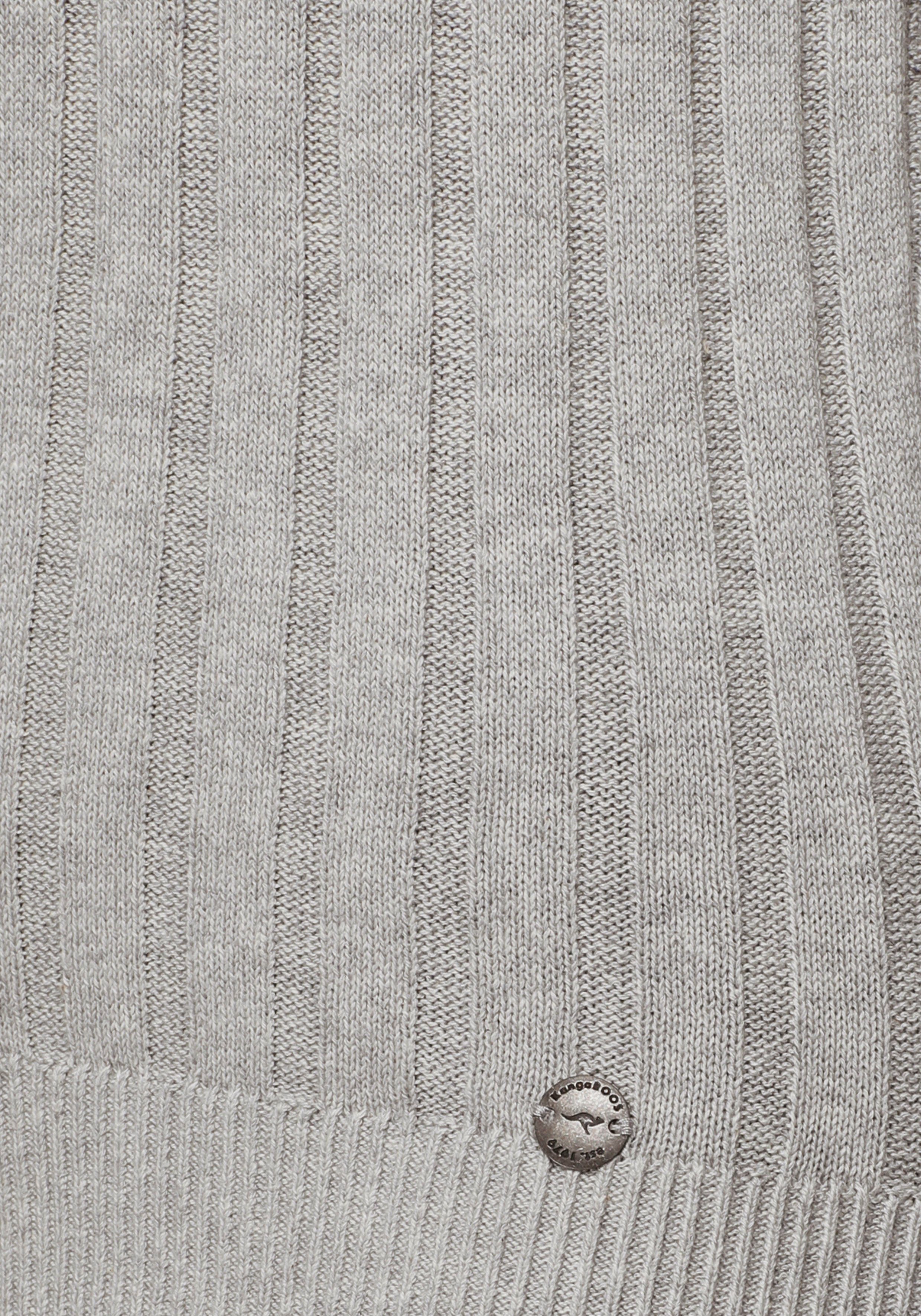 in breit hellgrau-melange geripptem V-Ausschnitt-Pullover Feinstrick KangaROOS