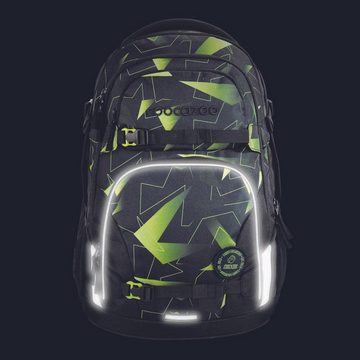 coocazoo Schulranzen Schulrucksack-Set PORTER Lime Flash 3-teilig (3-teilig), ergonomisch, Körpergröße: 135 - 180 cm, reflektiert