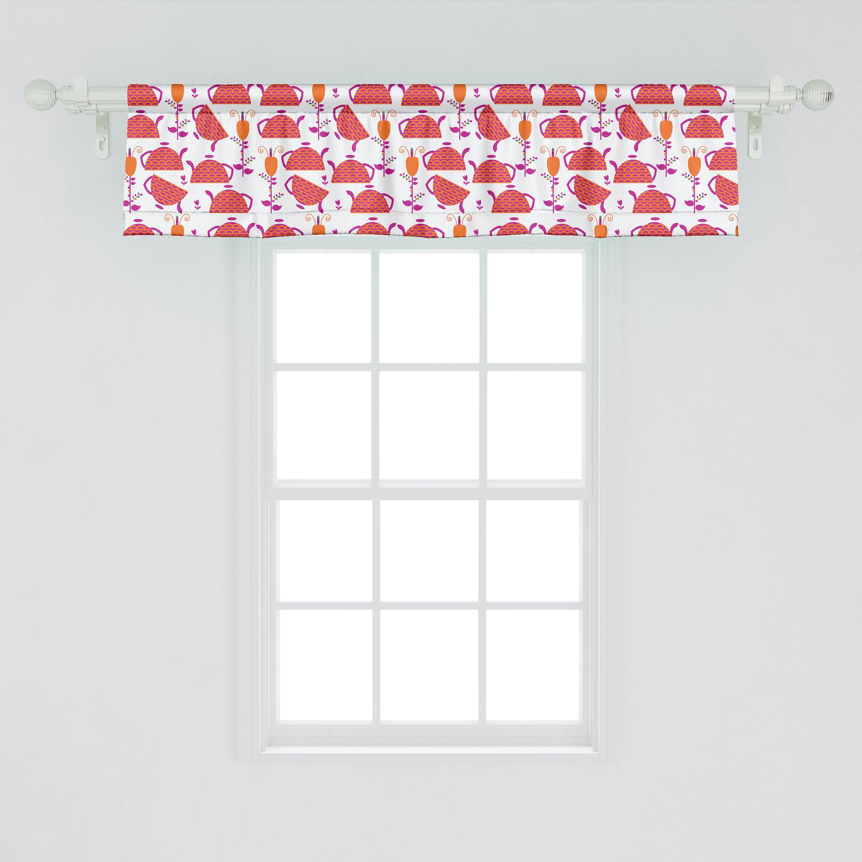 Moderne Vorhang und Dekor mit für Blumen Tee-Topf Schlafzimmer Küche Stangentasche, Scheibengardine Blumen Microfaser, Abakuhaus, Volant