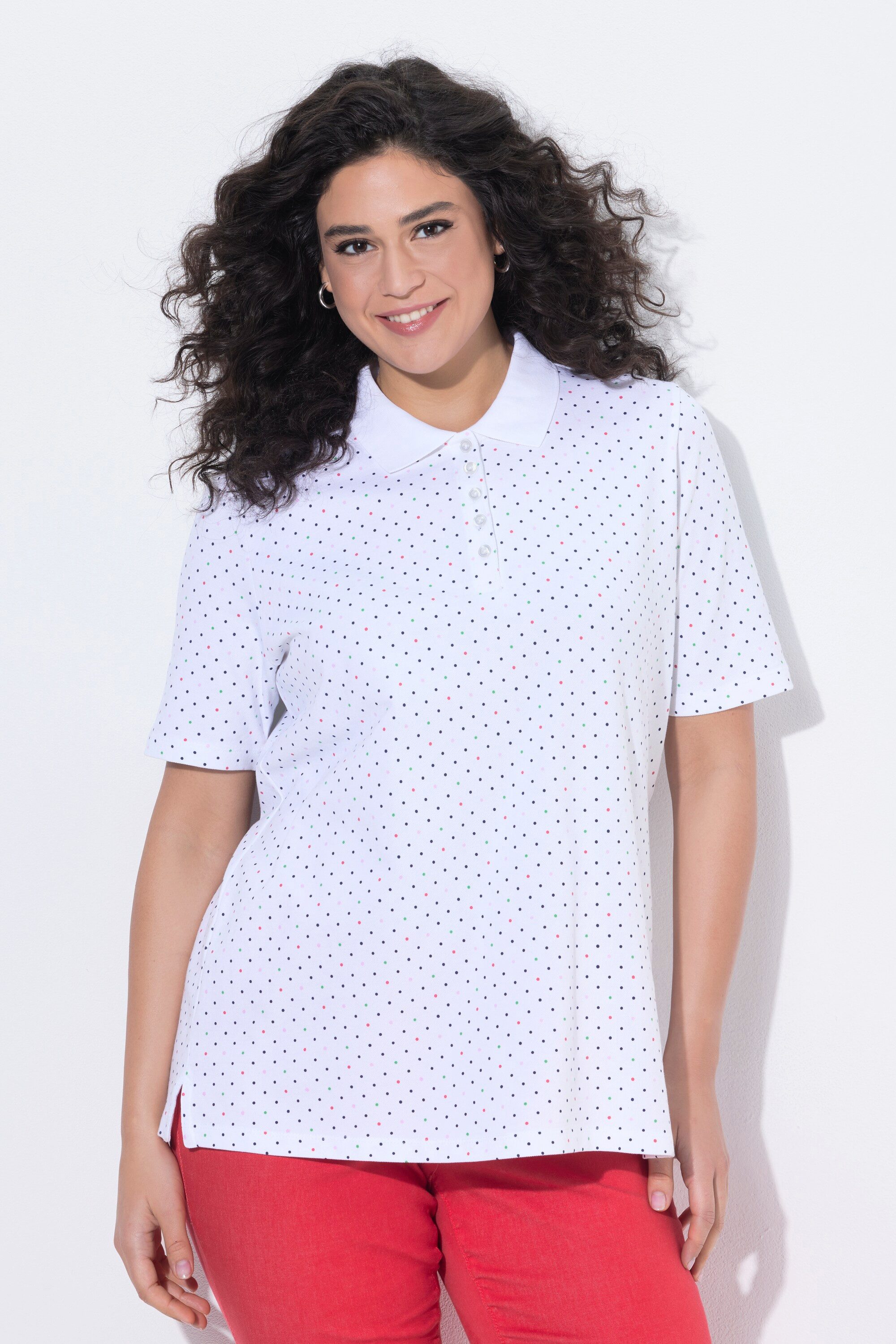 Ulla Popken Poloshirt Poloshirt Punkte Polokragen Halbarm Pima Cotton