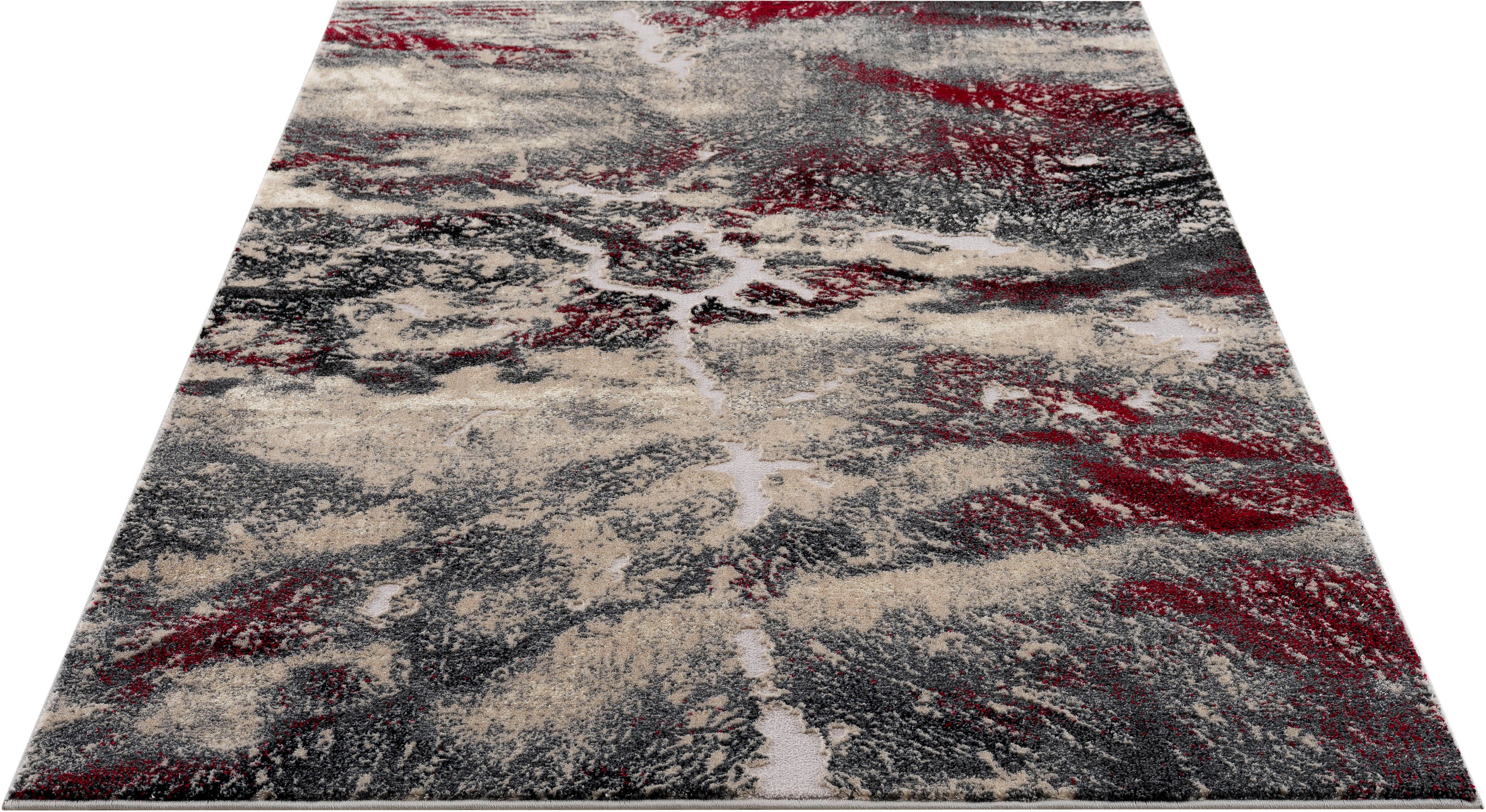 Teppich Dario, my home, rechteckig, Höhe: 12 mm, angenehme Haptik, modernes Marmor-Design, Wende - Teppich, weich rot