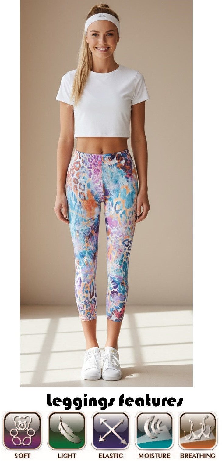 Bas Bleu Funktionsleggings farbenfroh, Caprileggings, 3/4 Hose für Fitness, Sport & Freizeit