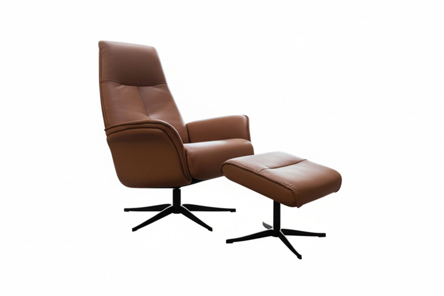 KAWOLA Relaxsessel JOSIANE Leder braun Komfort Drehsessel – Bequem, 360° drehbar, Relaxfunktion, Kopfstütze, inklusive Fußhocker