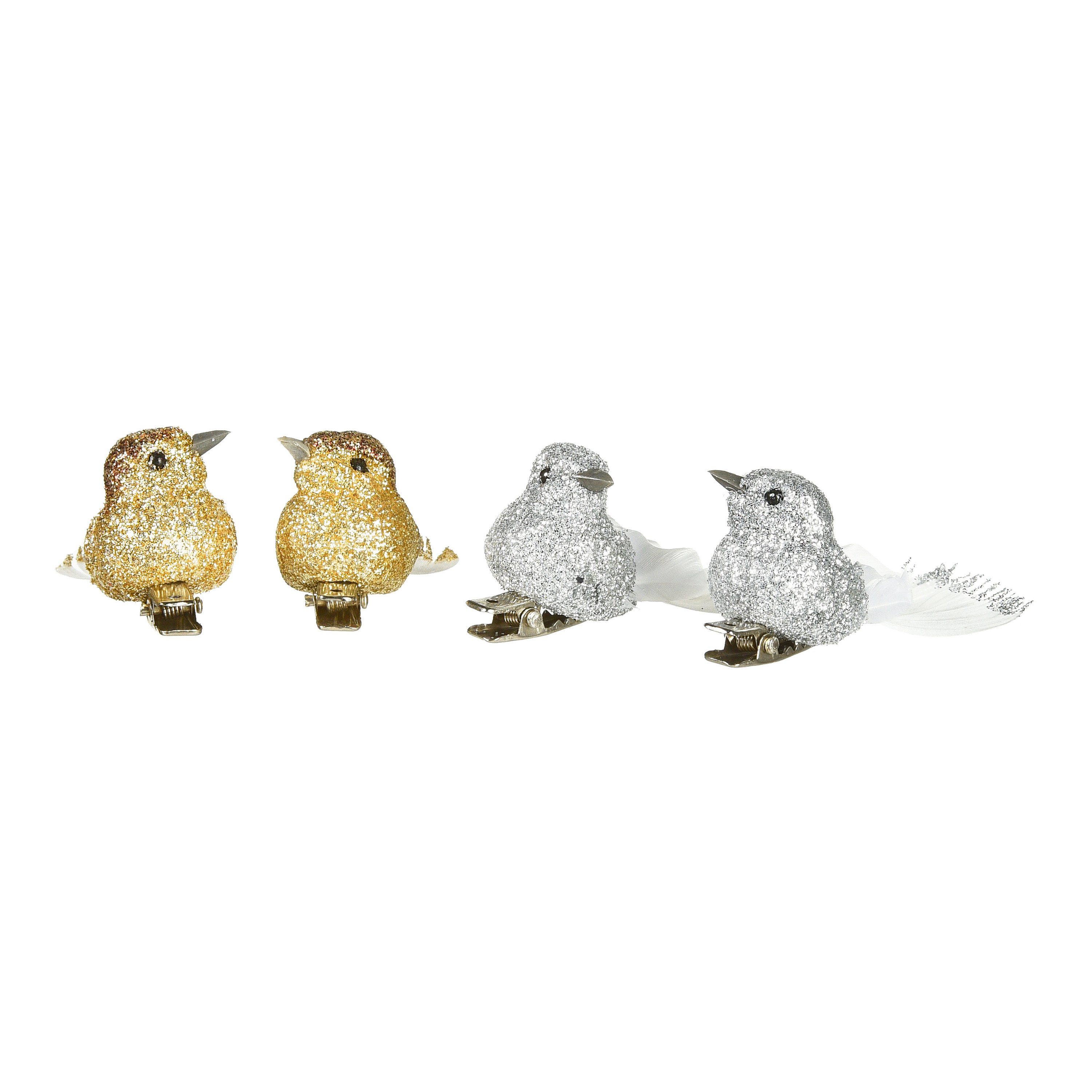 Depot Dekofigur Deko-Figuren-Set auf in (Packung, Deko-Figuren unterschiedlichen auf Vogel zwei Silber 4 4 St., Farben) Clips Clip