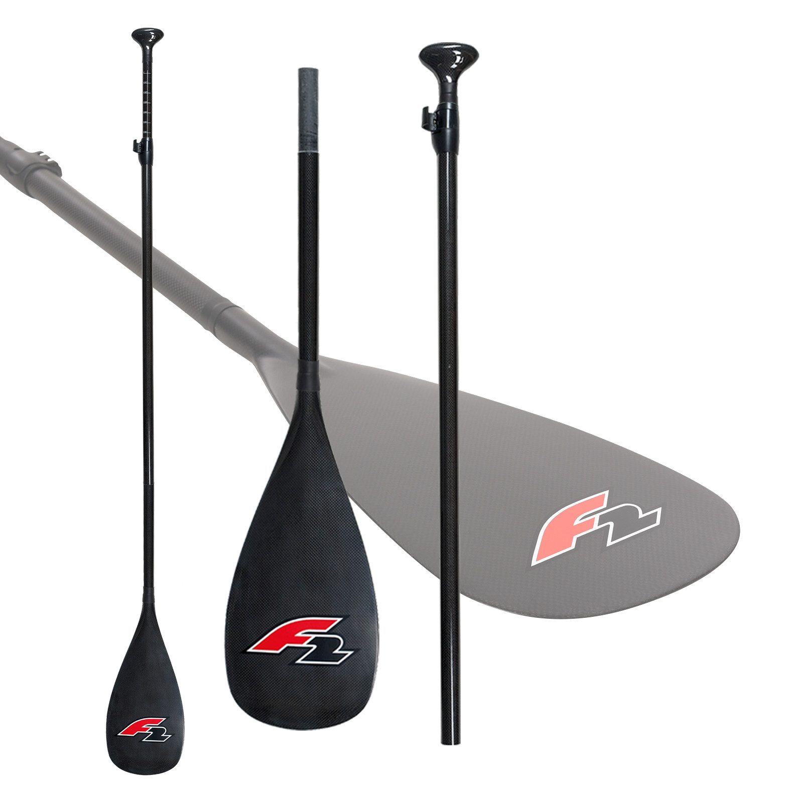 F2 F2 SUP Paddel 40% Carbon Paddle 3-teilig 170-220cm Schwarz SUP-Paddel, Längen verstellbar
