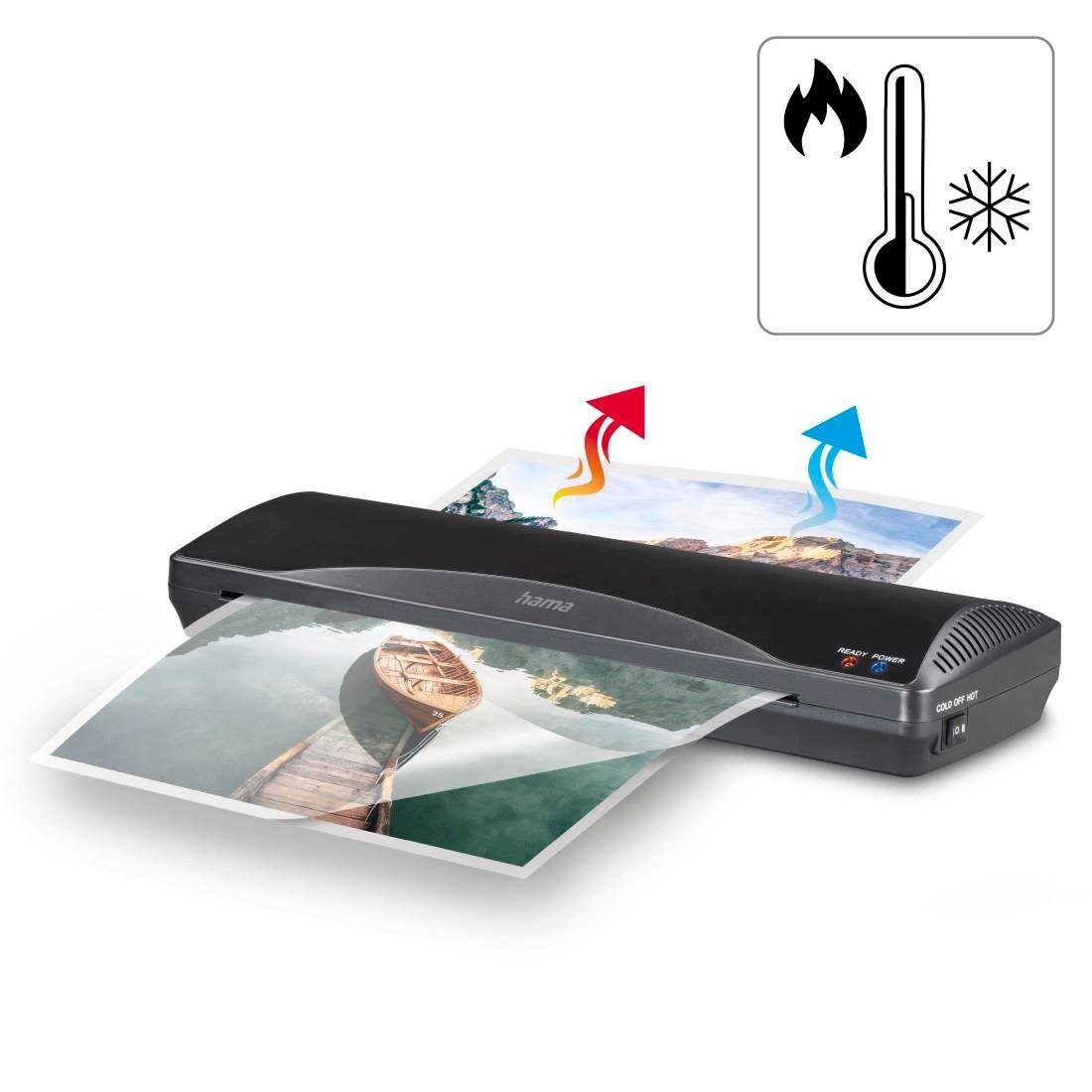 Hama Laminiergerät Laminator für DIN A3, Heiß- und Kaltlaminierung, 2 Rollen, schwarz, Mit Laminierfolien, Tischgerät, Verwendung im Office und Privat