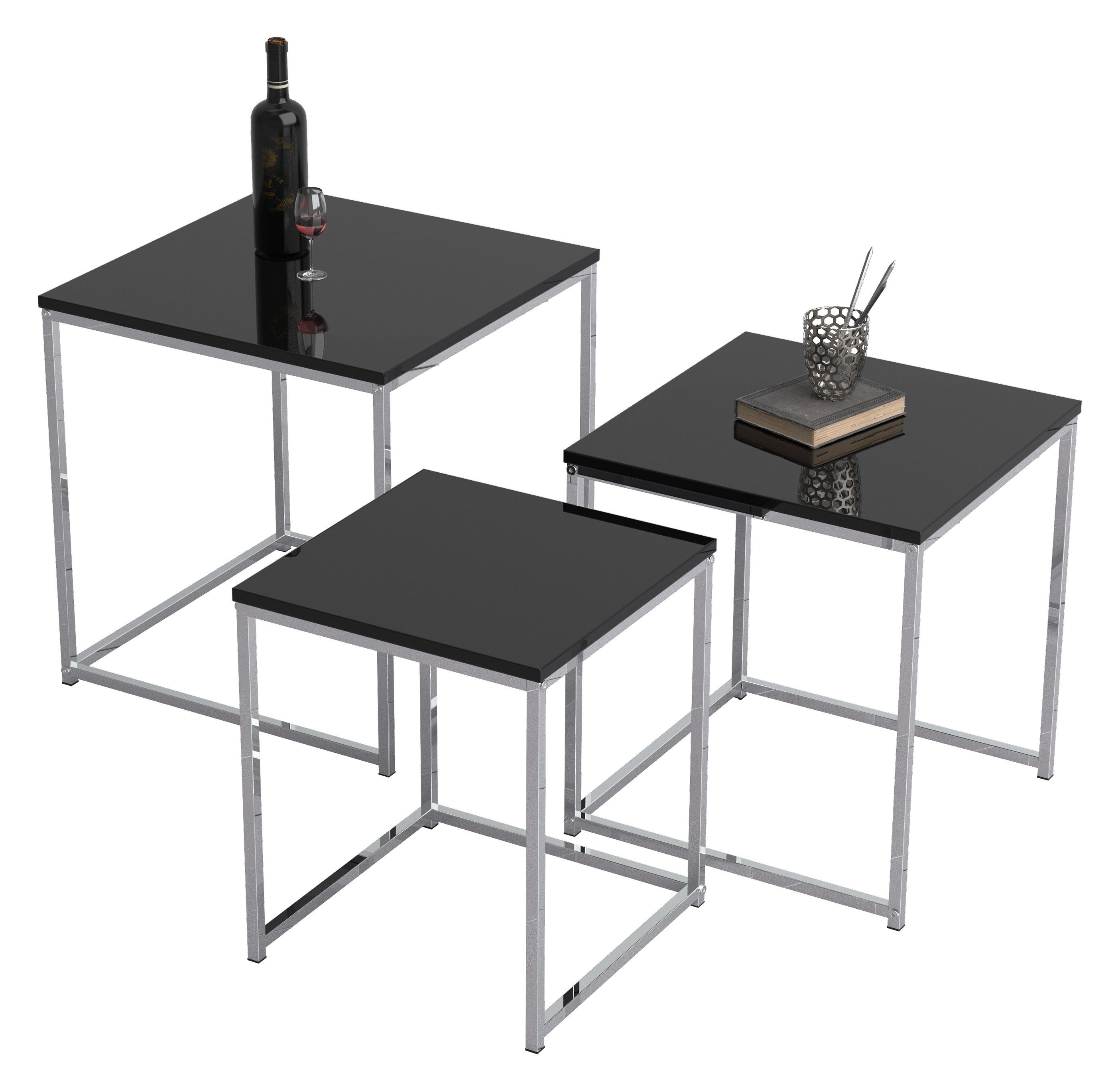 Couchtisch Schwarz Sofatisch Couchtisch Beistelltisch 3-tlg. Set VCM