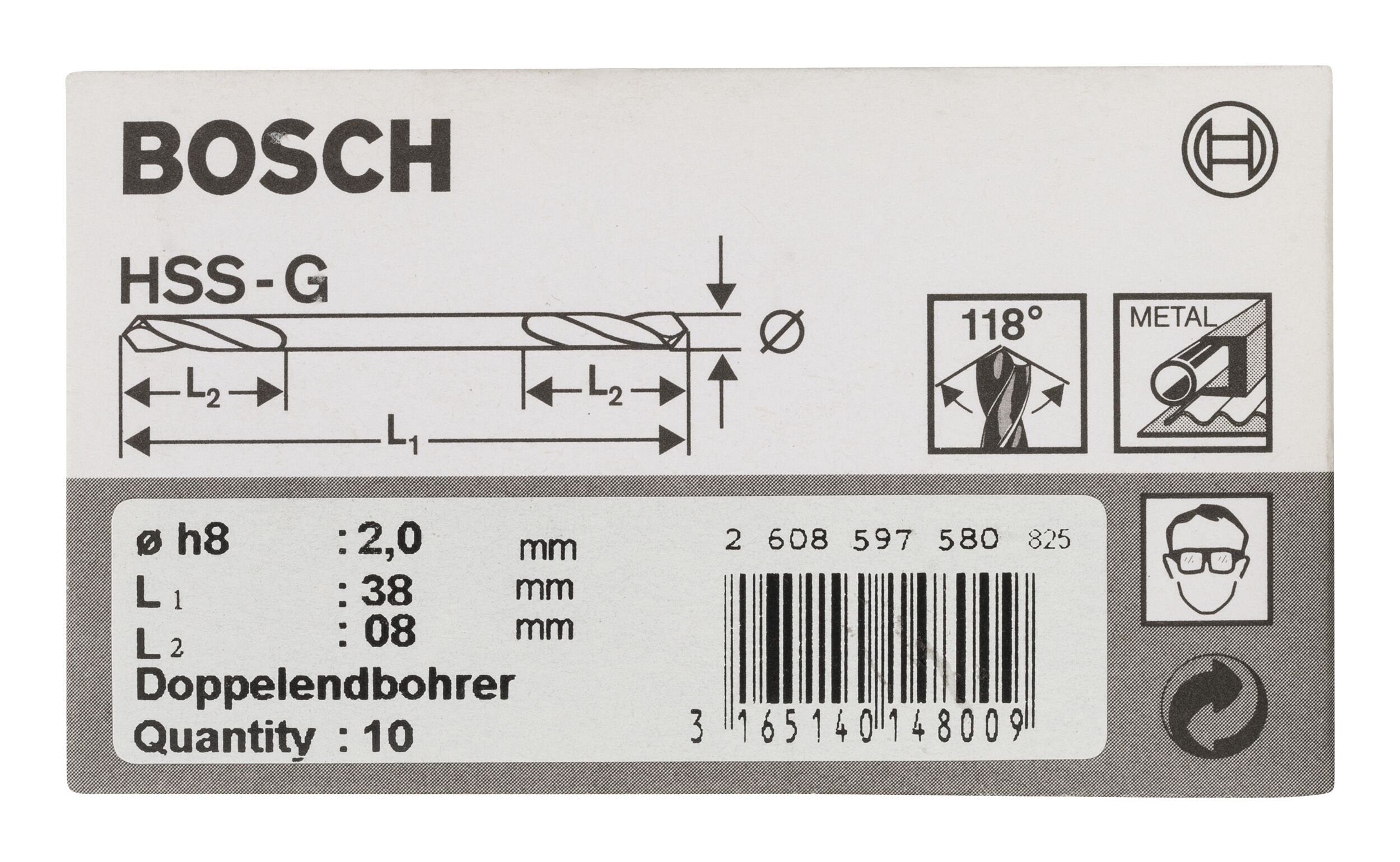 x - HSS-G x Metallbohrer, 2 10er-Pack mm 8 38 Stück), Doppelendbohrer BOSCH (10 -