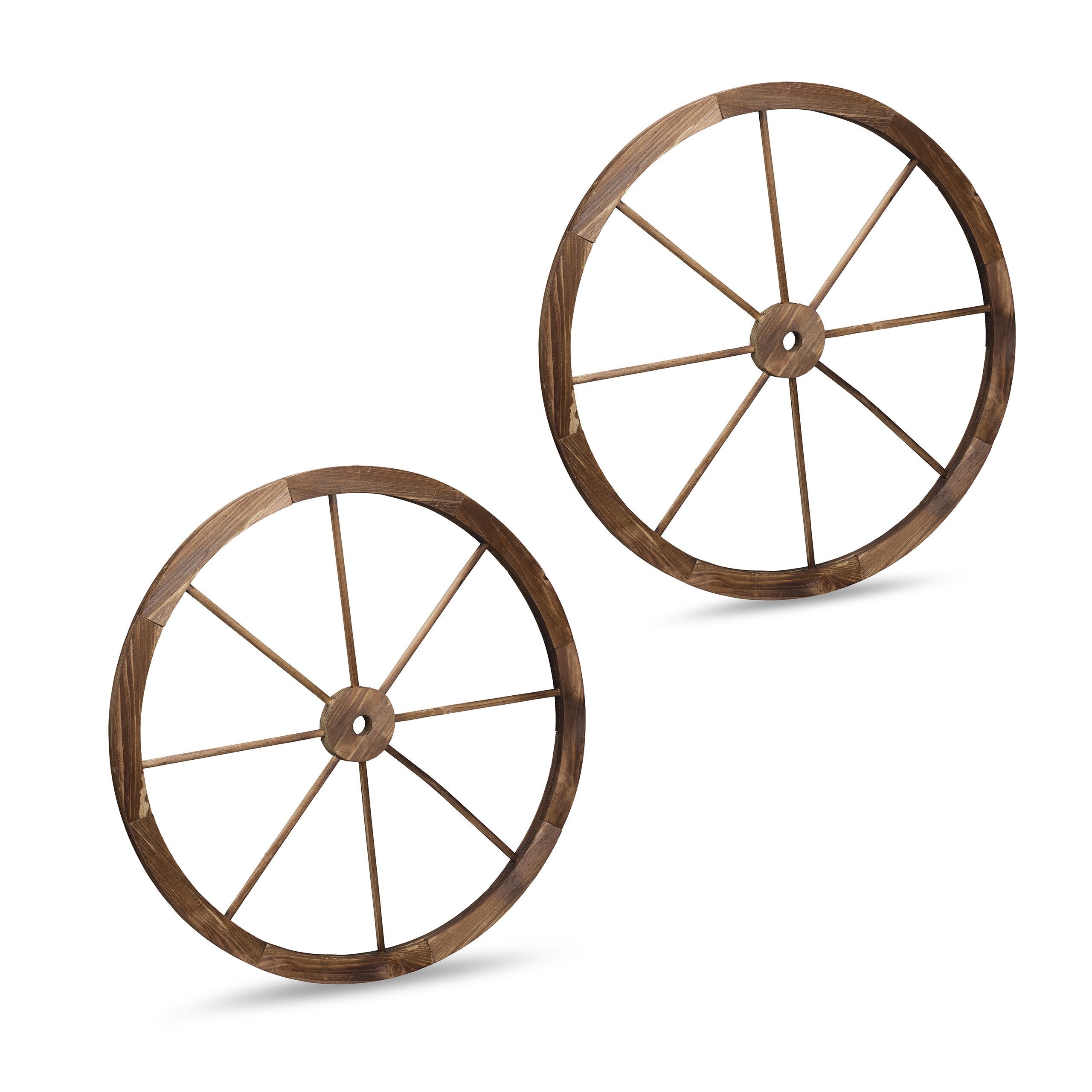 Wanddekoobjekt Wagenrad aus Holz 75cm 2er Set