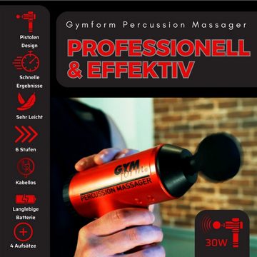 Gymform® Massagepistole Percussion Massager, 5-tlg., 4 Massageköpfe, 6 Geschwindigkeiten, sehr leise