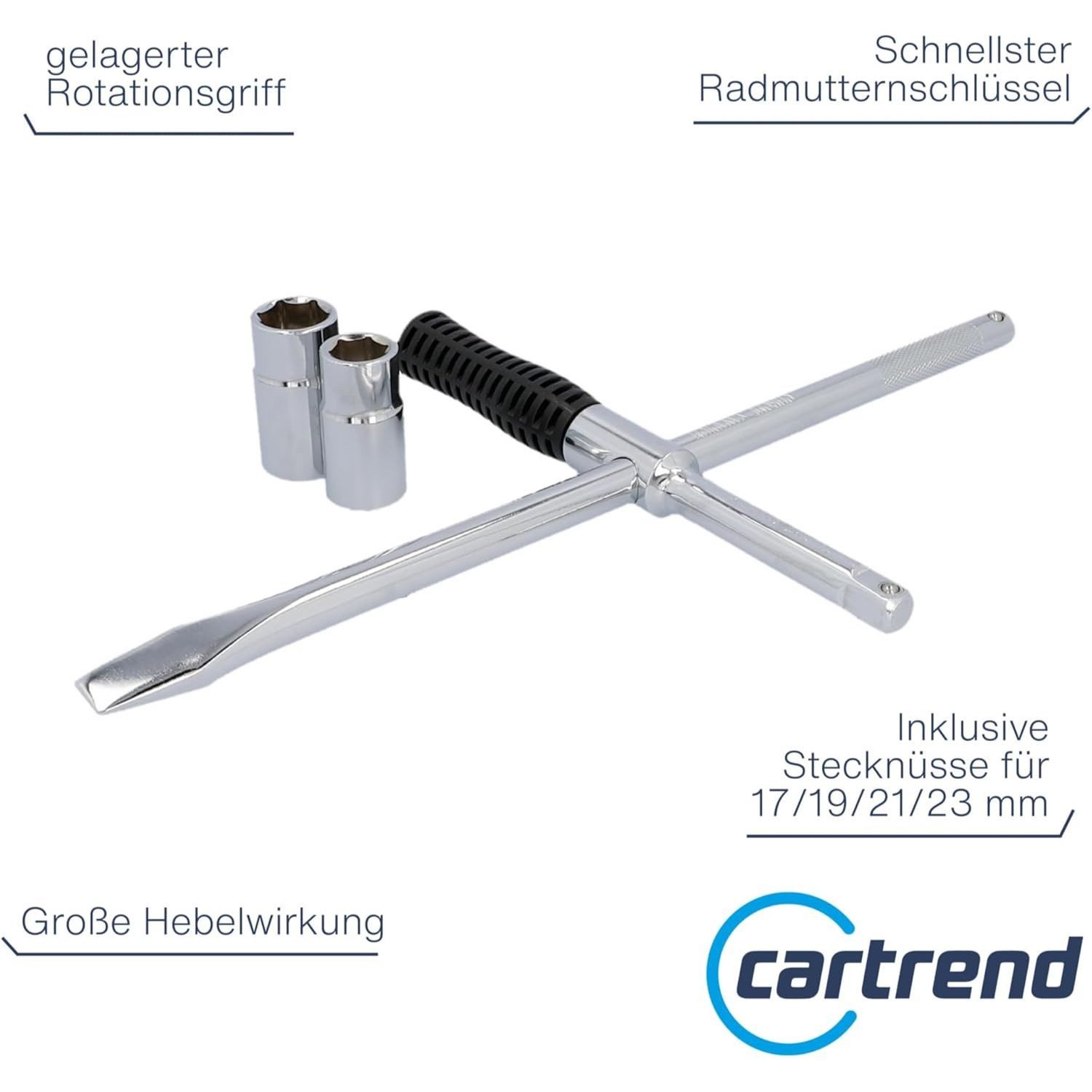 Cartrend Radmutternschlüssel Zündkerzen Werkzeug-Set 4-teilig 3/8" 16mm 21mm (Set, mit Tasche), Radschlüssel Radmutternschlüssel Teleskop Antrieb 17 19 21 23mm