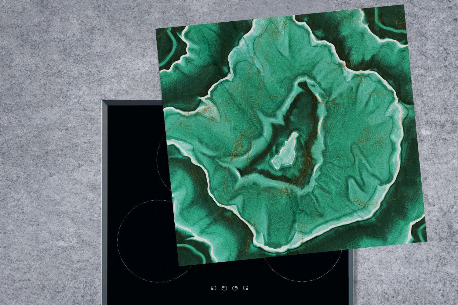 - (1 Vinyl, tlg), 78x78 MuchoWow küche Marmor für Grün Arbeitsplatte Herdblende-/Abdeckplatte Ceranfeldabdeckung, - cm, Linie,